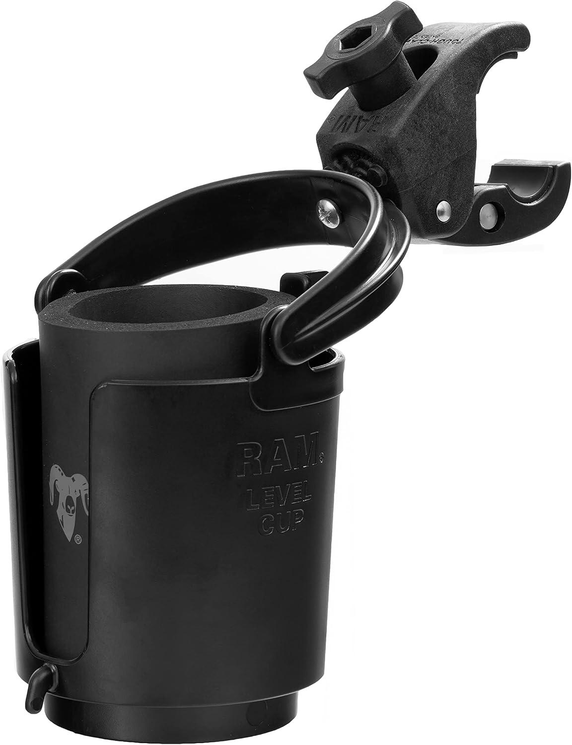RAM MOUNTS Tough-Claw Cup Holder with B Size 1" Ball, Self-Leveling | Holds drinks up to 16 oz, clamps to handlebars and rails
