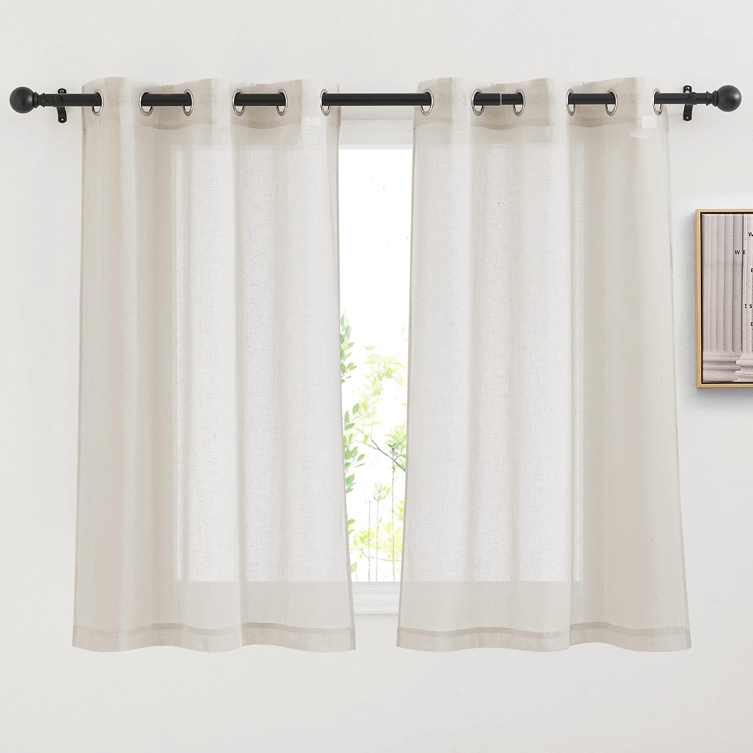 NICETOWN Linen Curtains Semi Sheer Bedroom Window Curtains