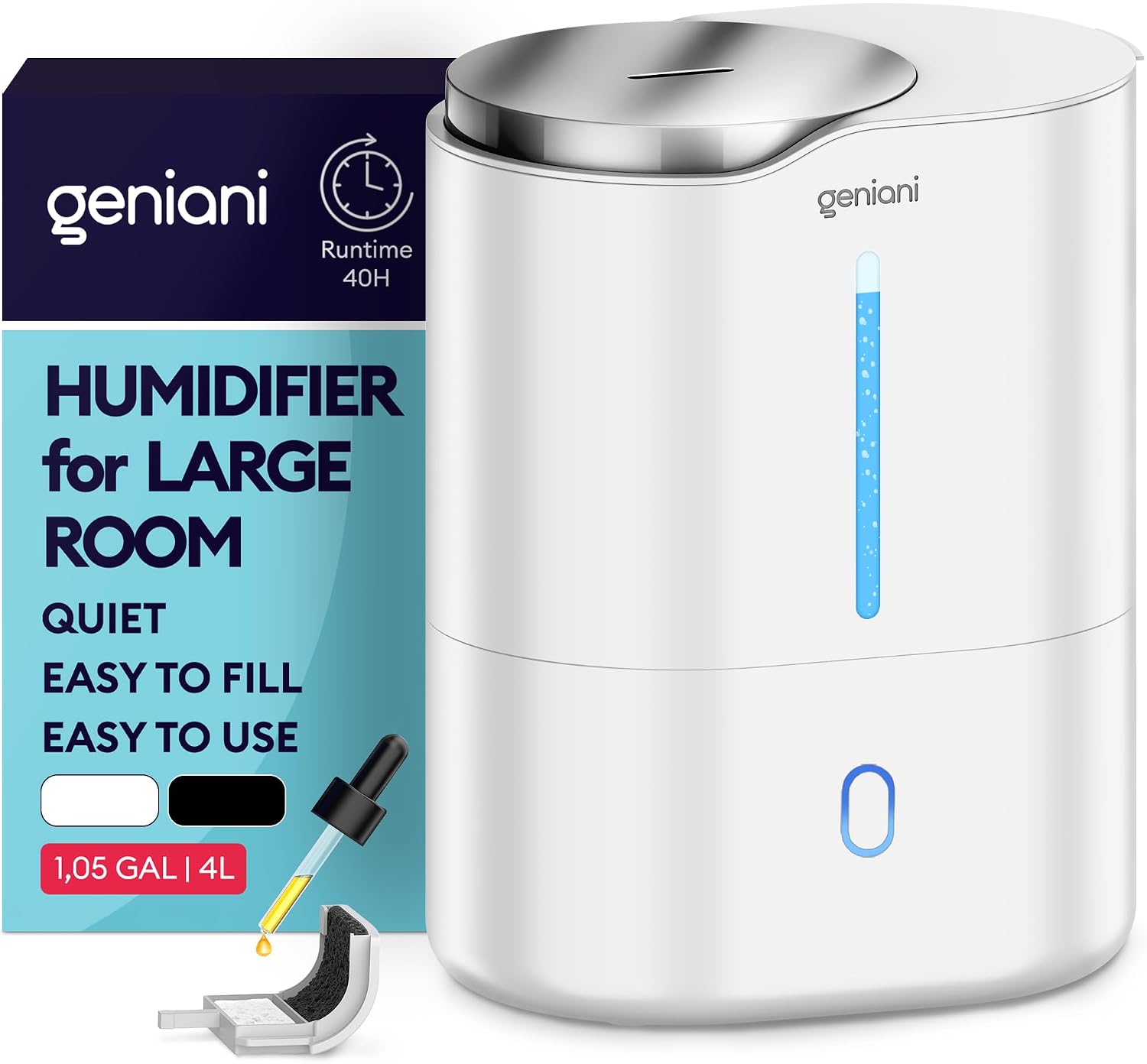 GENIANI Portable Cool Mist Humidifiers for Bedroom & Office - Ultrasonic Humidifier for Home, Baby, Small Room with Auto Shut Off