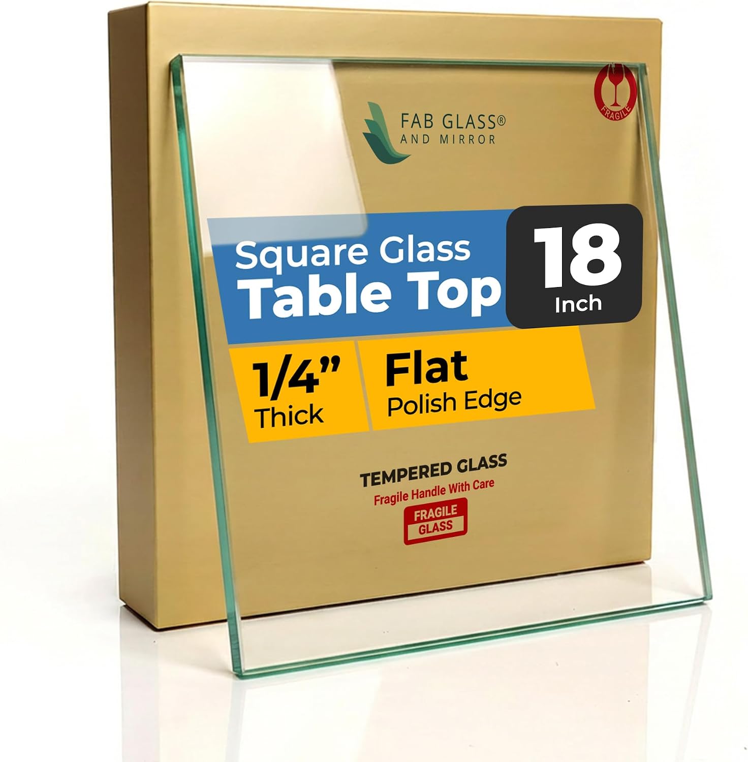 Clear Tempered Glass Table Top 22 Inch Square Flat Polished Edge with 1/4 Inch Thickness for Dining, Coffee or Side Tables by Fab Glass and Mirror