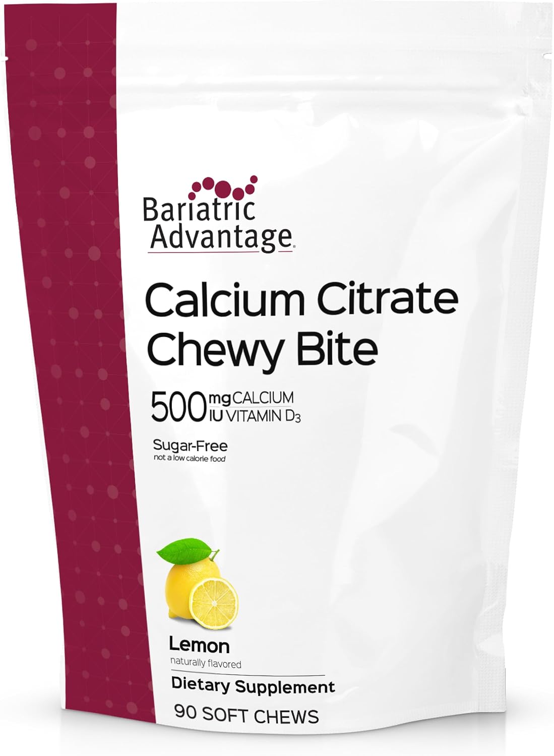Bariatric Advantage Calcium Citrate Chewy Bites 500 mg - Highly Absorbable & Digestible - Vitamin D3 - Easily Chewable Calcium Supplement - Caramel Flavor - 90 Count