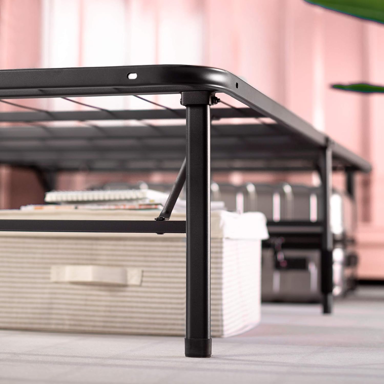 Zinus SmartBase Tool-Free Assembly Mattress Foundation, 14 Inch Metal Platform Bed Frame, No Box Spring Needed, Sturdy Steel Frame, Underbed Storage, Black, Queen