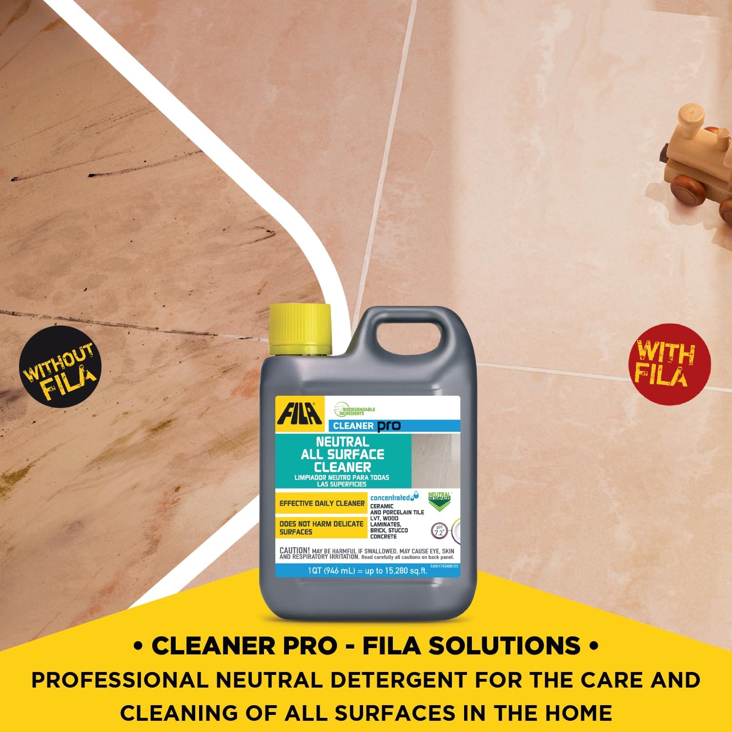 FILA Surface Care Solutions, CLEANER PRO, Neutral All Purpose Cleaner, Highly Concentrated - Up to 40 Washes, 1 QT