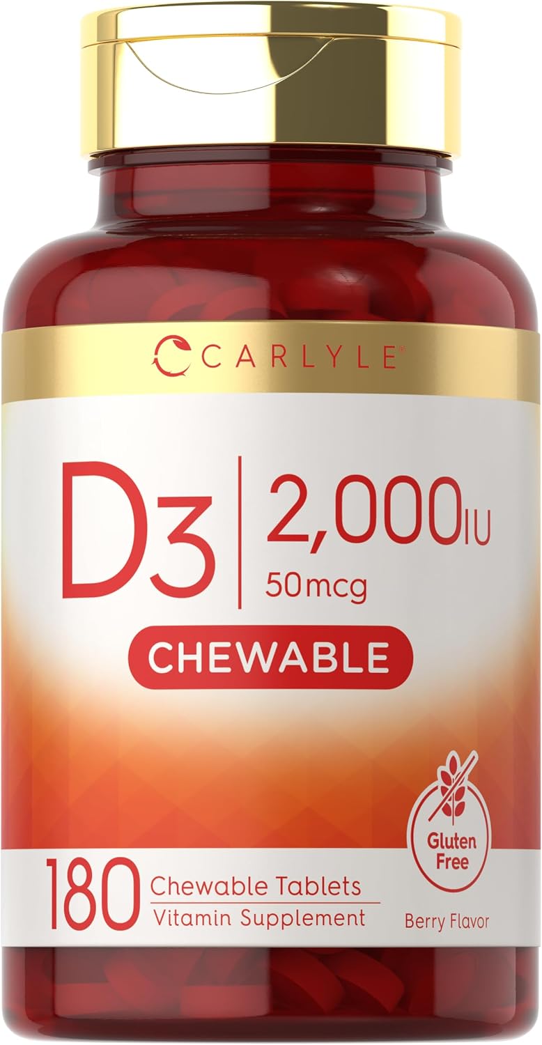 Carlyle Chewable Vitamin D3 2000 IU (50mcg) | 180 Chewable Tablets | Berry Flavor | Vegetarian, Non-GMO and Gluten Free Supplement