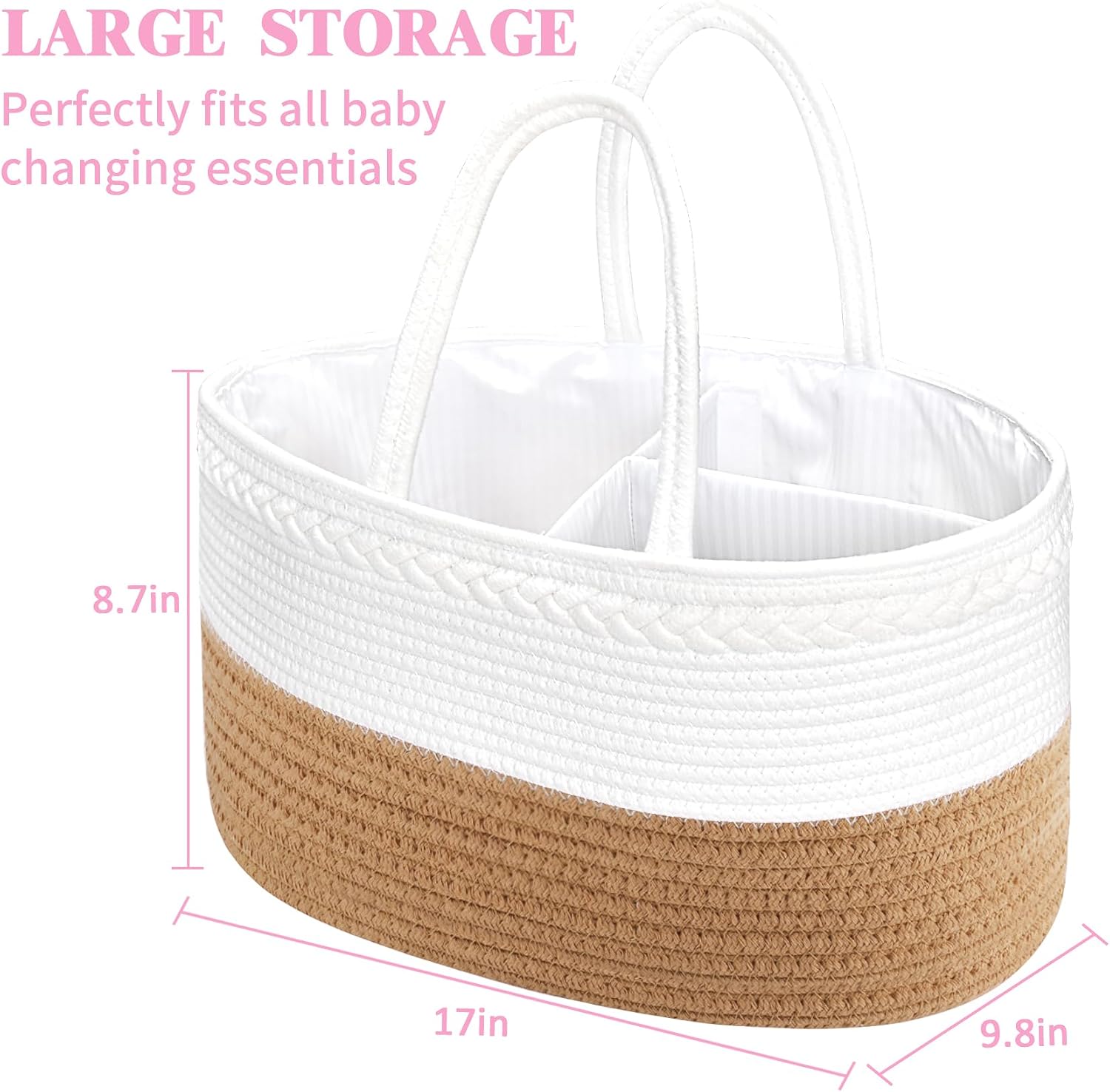 ABenkle Baby Diaper Caddy, Nursery Storage Bin and Car Organizer for Diapers and Baby Wipes, Cotton Rope Diaper Basket Caddy