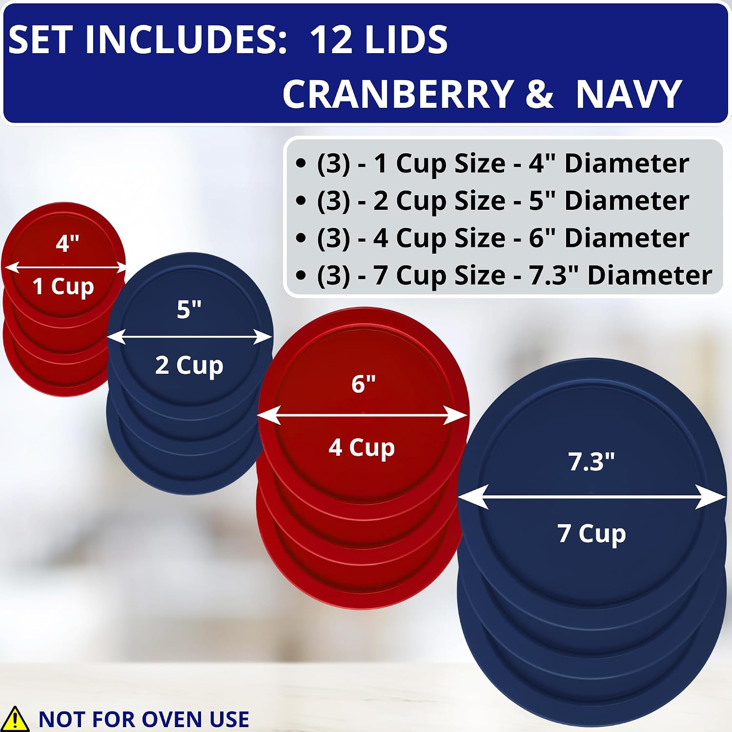 1, 2, 4 & 7 Cup Green, Orange, Blue, Red Replacement Lids/Covers for Pyrex
