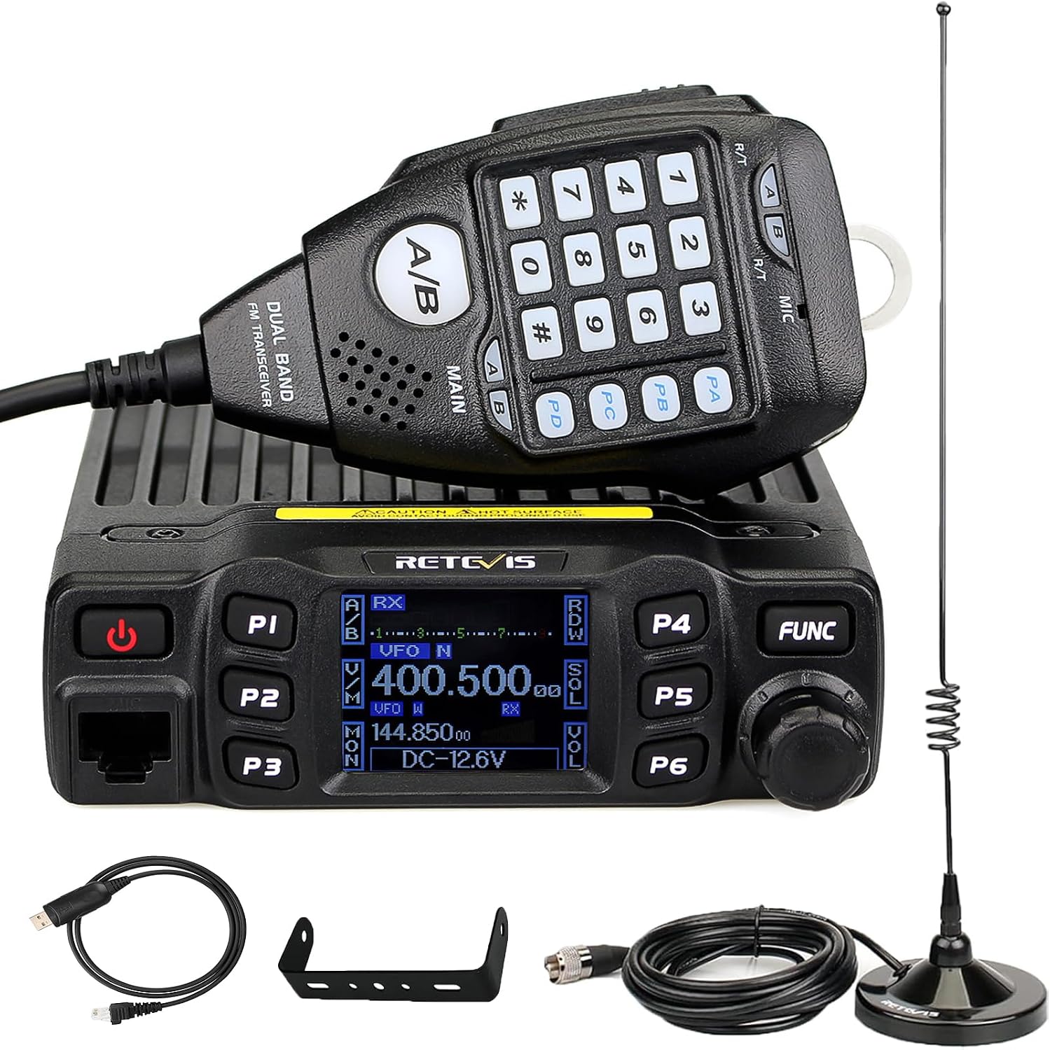 Retevis RT95 Mobile Ham Radio, 2m/70cm Dual Band Mobile Ham Radio Kit | Dual Speakers, CHIRP, 180° Rotatable LCD Screen, VOX, Ham Radio Base Station, Mobile Transceiver with Cable for Vehicle Car