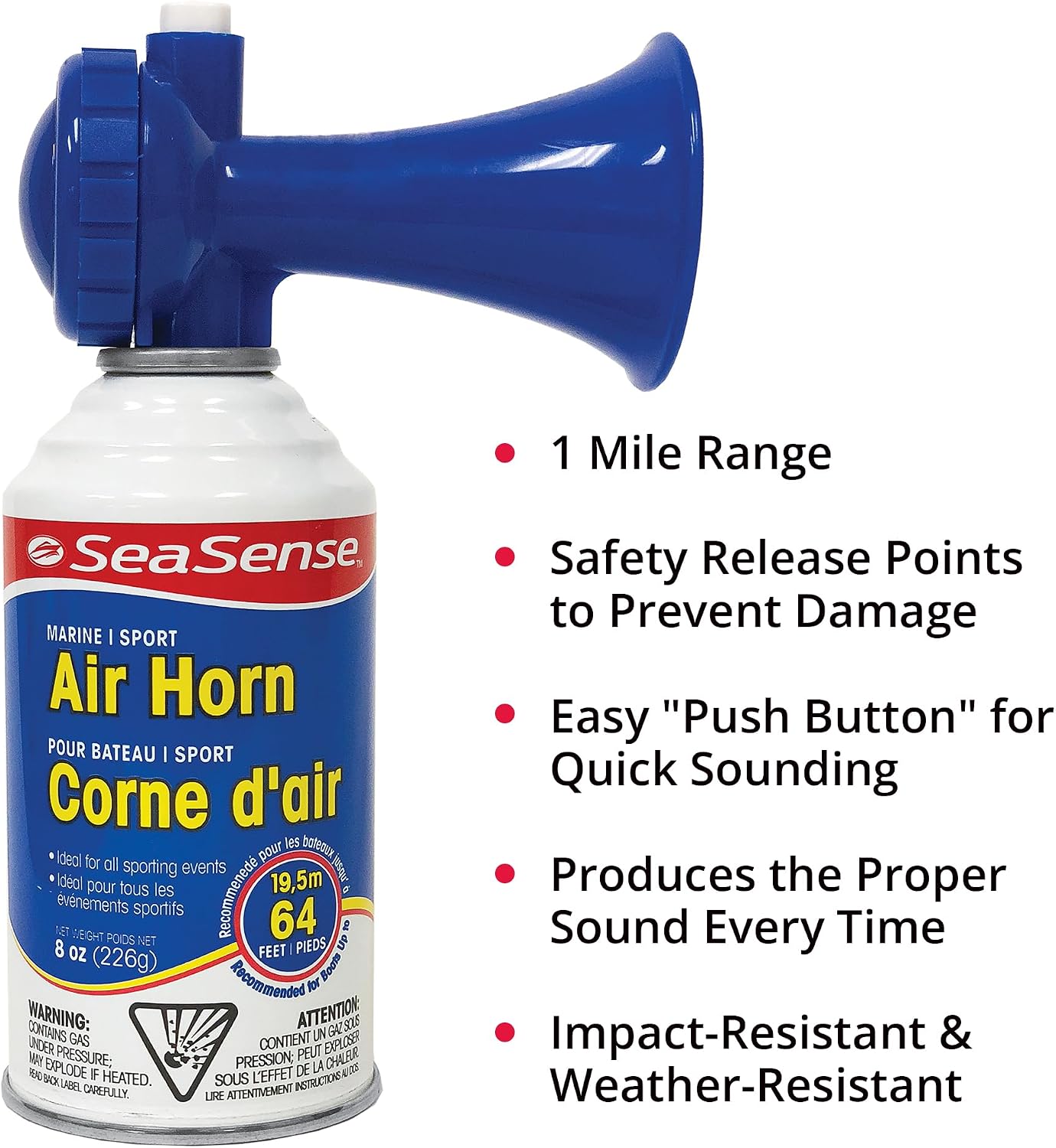 SeaSense Air Horn – Jumbo Size (8 oz), 127 dB – Loud 1 Mile Range, Meets EPA & USCG Standards – Great for Boat & Marine Safety