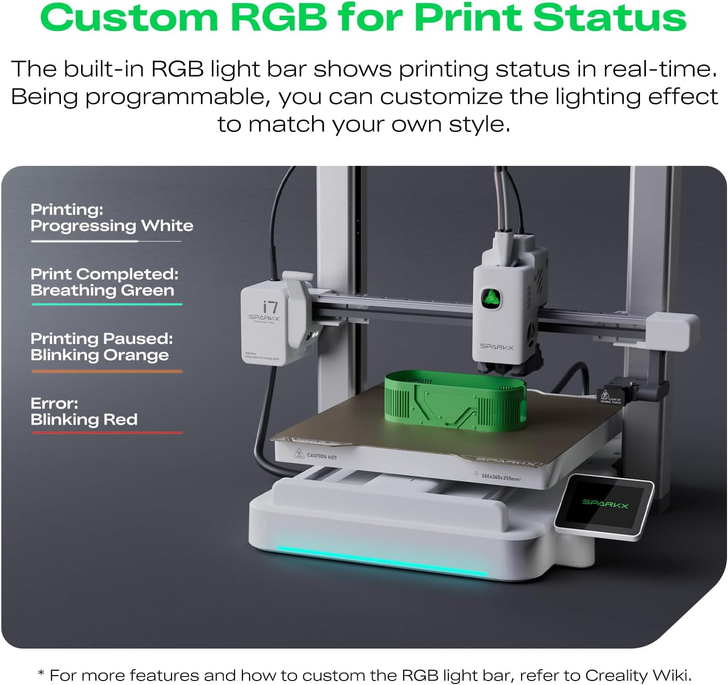 Creality SPARKX i7 Combo 3D Printer, Multi Color with CFS Lite High Speed AI Photo-to-3D Printing 95% Pre-Assemble Auto-Leveling Custom RGB Quick-Swap Essential Parts 10.24×10.24×10 inch