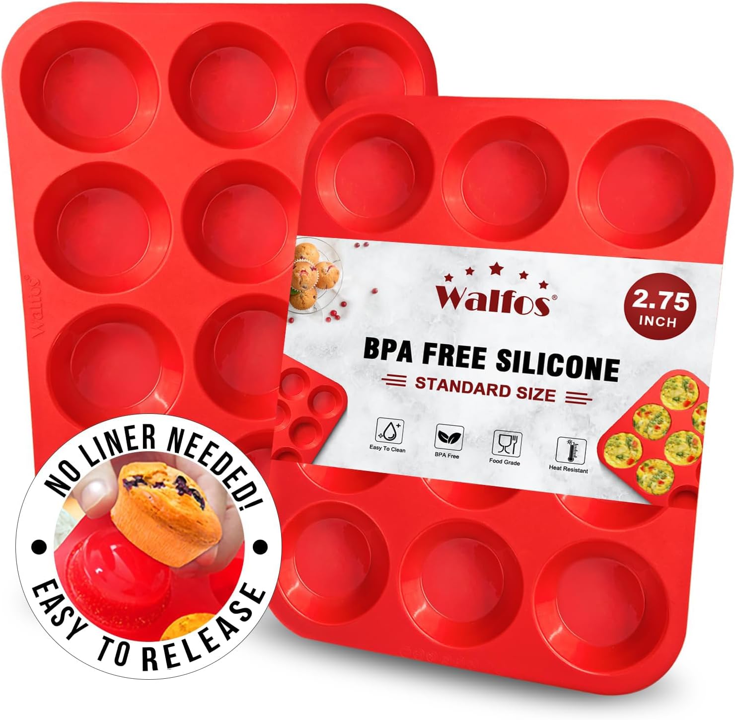 Walfos Silicone Texas Muffin Pan - 6 Cup Jumbo Silicone Cupcake Pan, Non-Stick, Just Release! Perfect for Egg Muffin