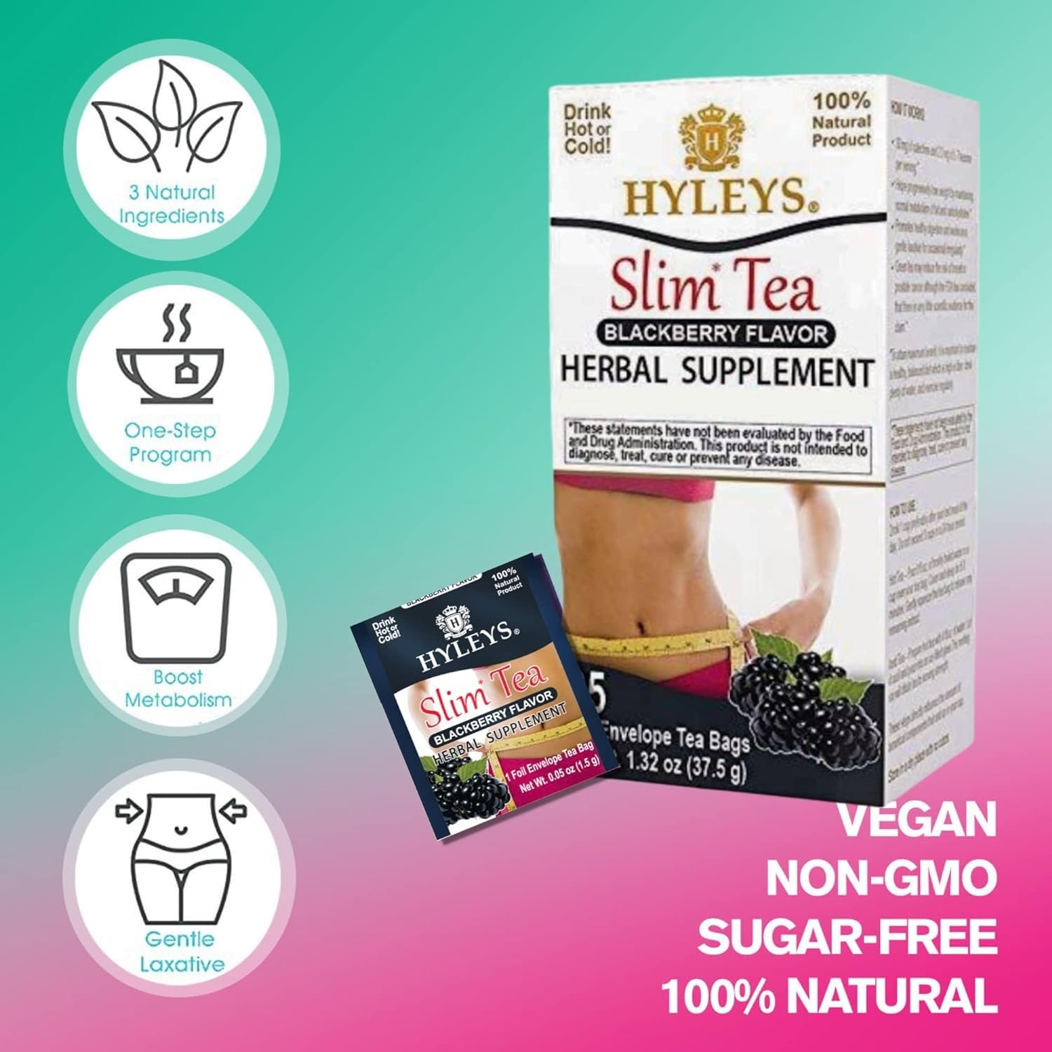 HYLEYS Slim Tea Goji Berry, Weight Loss Detox, Slimming Diet Tea, 25 Bags | Green Tea, Senna Detox & Cleanse, 3 Natural Ingredients, No Added Sugar, 1-Step Bedtime Routine, Supports Digestion