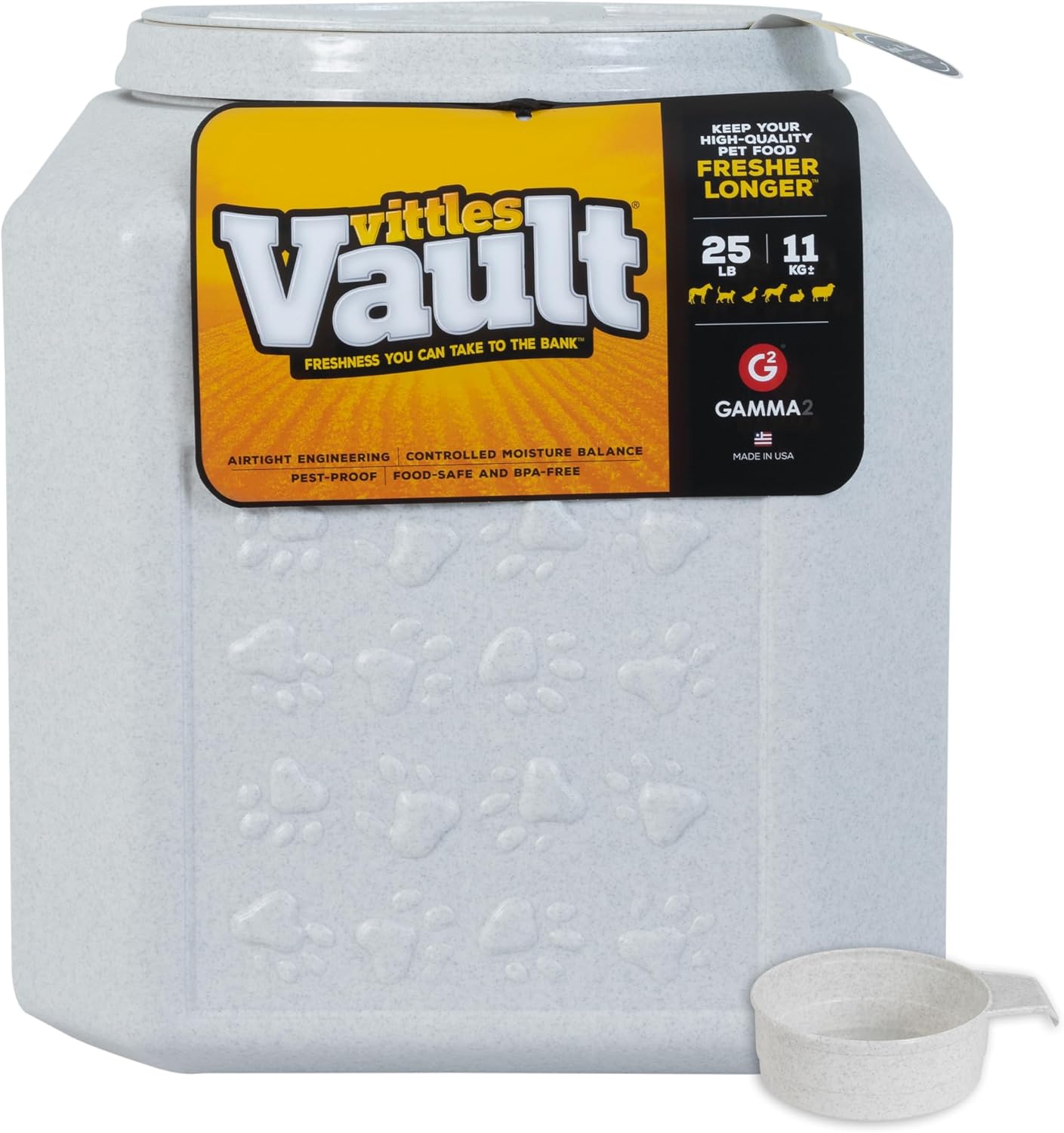 Gamma2 Vittles Vault Pet Food Storage Containers - Sealed Dog and Cat Food Storage Container, Fits up to 25lbs, Made in the USA - [12"L x 13.75"H] | Made in USA, 12 inch long by 13.75 inch tall, airtight lid keeps kibble fresh and pests out, a durable pa…