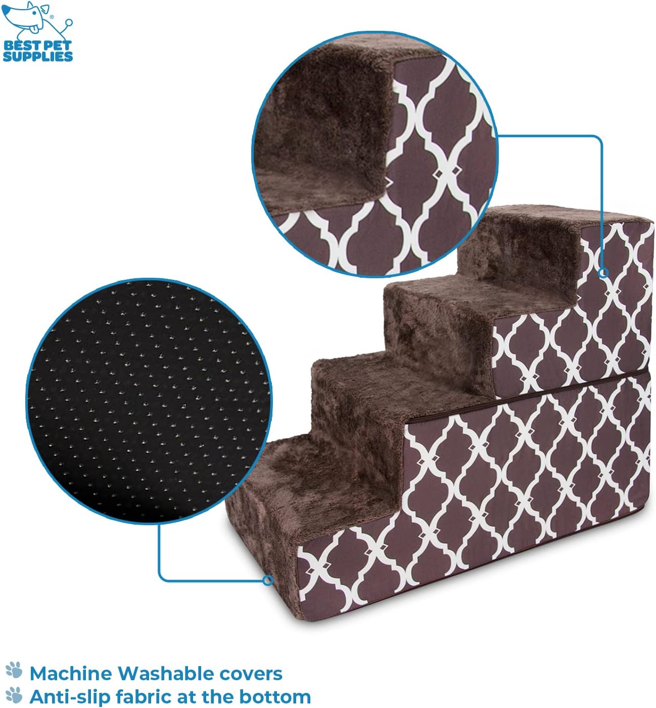 Best Pet Supplies Non-Slip Foam Dog Stair & Pet Ramp, Balanced Indoor Step Support - Foldable Stair, Ash Gray Linen,3-Step
