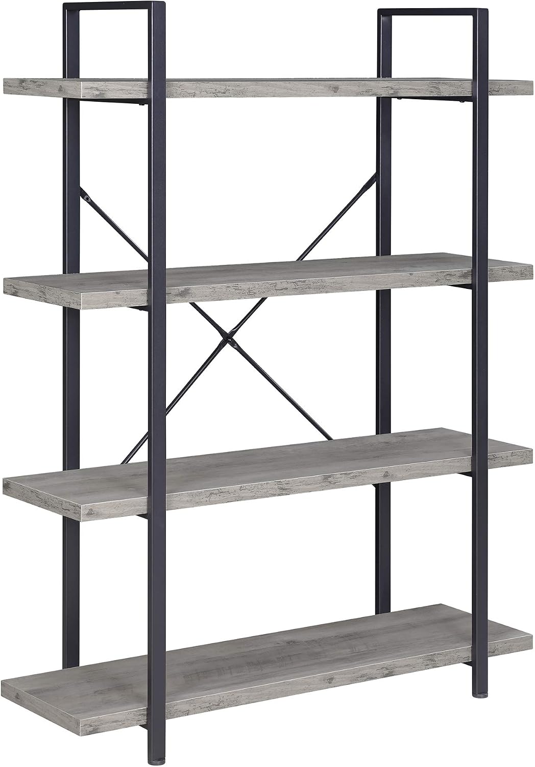 BELLEZE 4 Tier Modern Rustic Industrial Bookshelf, Open Wide Office Etagere Book Shelf