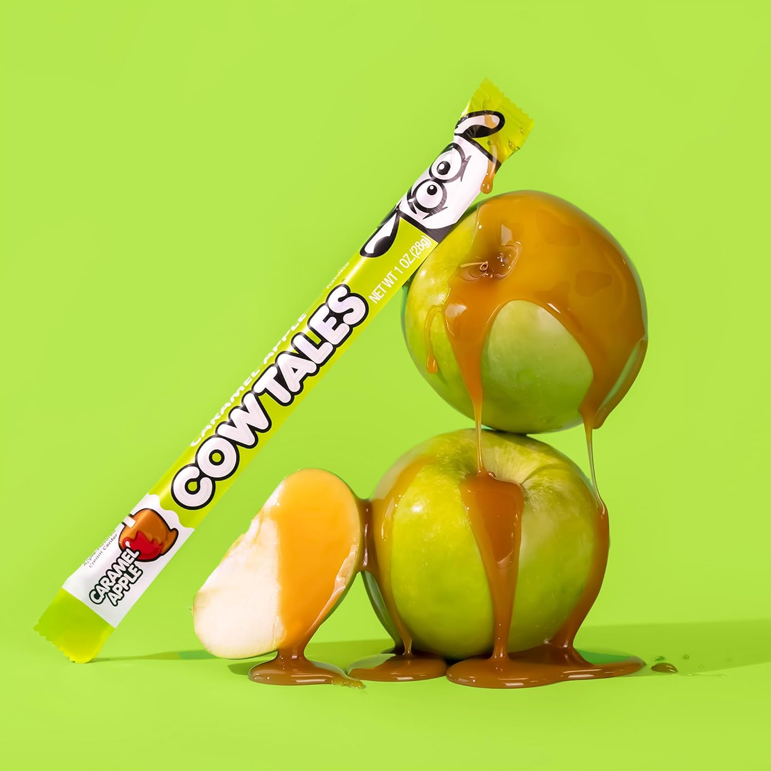 Goetze's Candy Caramel Apple Cow Tales, 2.25 lb 36ct Canister | Chewy Caramel Apple and Smooth Cream Filling, Delicious Treats Fresh from the Factory