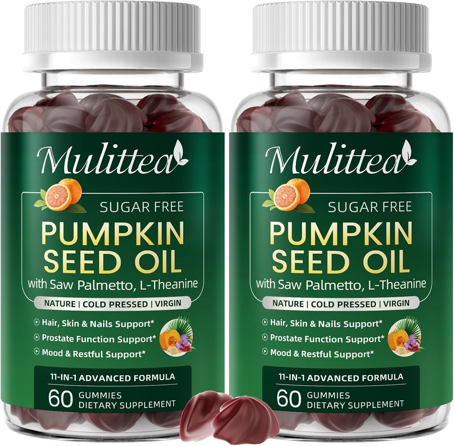 2PK Pumpkin Seed Oil with Saw Palmetto Gummies for Hair & Prostate Support* | 11-in-1 w/ L-Theanine, Ashwagandha & MCT Oil for Mood&Daily Wellness, Essential Fatty Acids&Phytosterols|Non-GMO|Women&Men