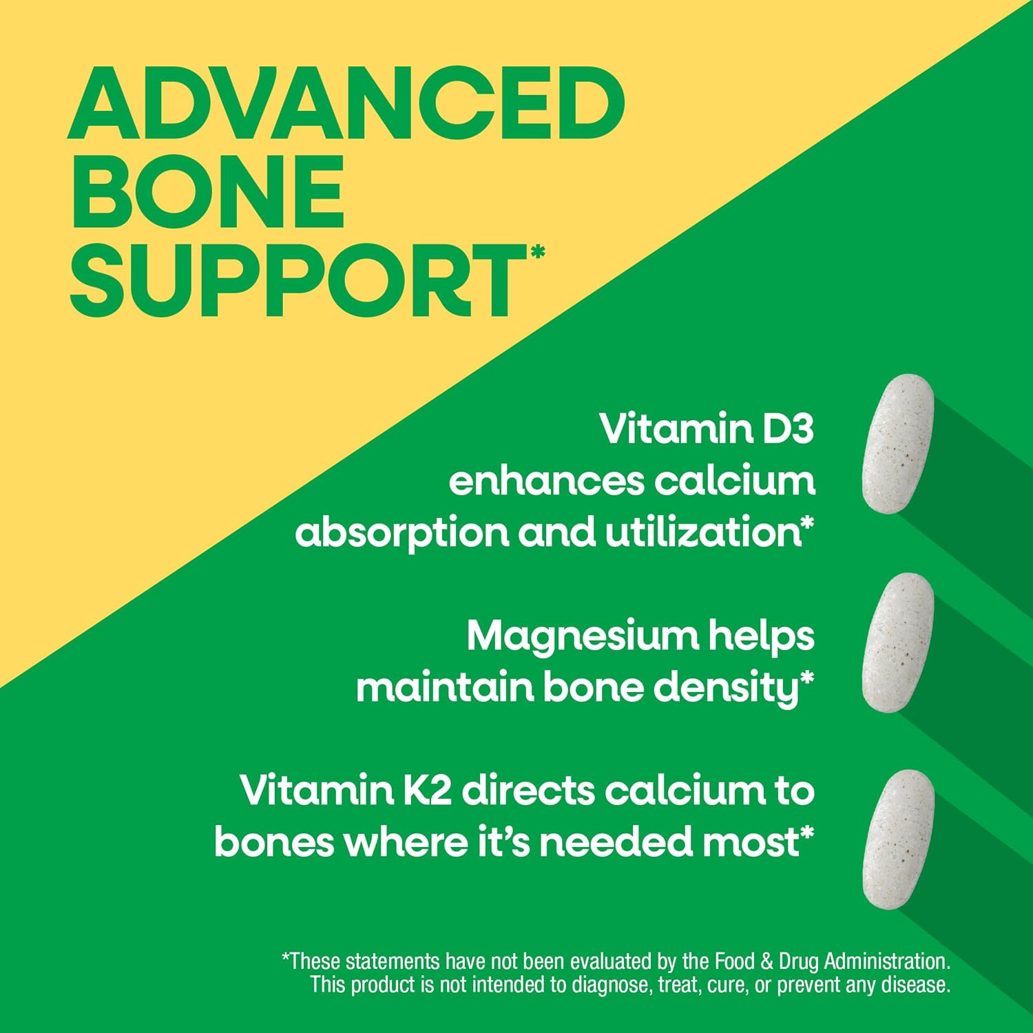 Nature’s Way Alive! Calcium Bone Support Tablets*, 1,200 mg Calcium, 120 ct | Max Absorption Calcium Supplement with Vitamins D3, K2, & Magnesium, Promotes Bone Health and Bone Density*, Gluten Free