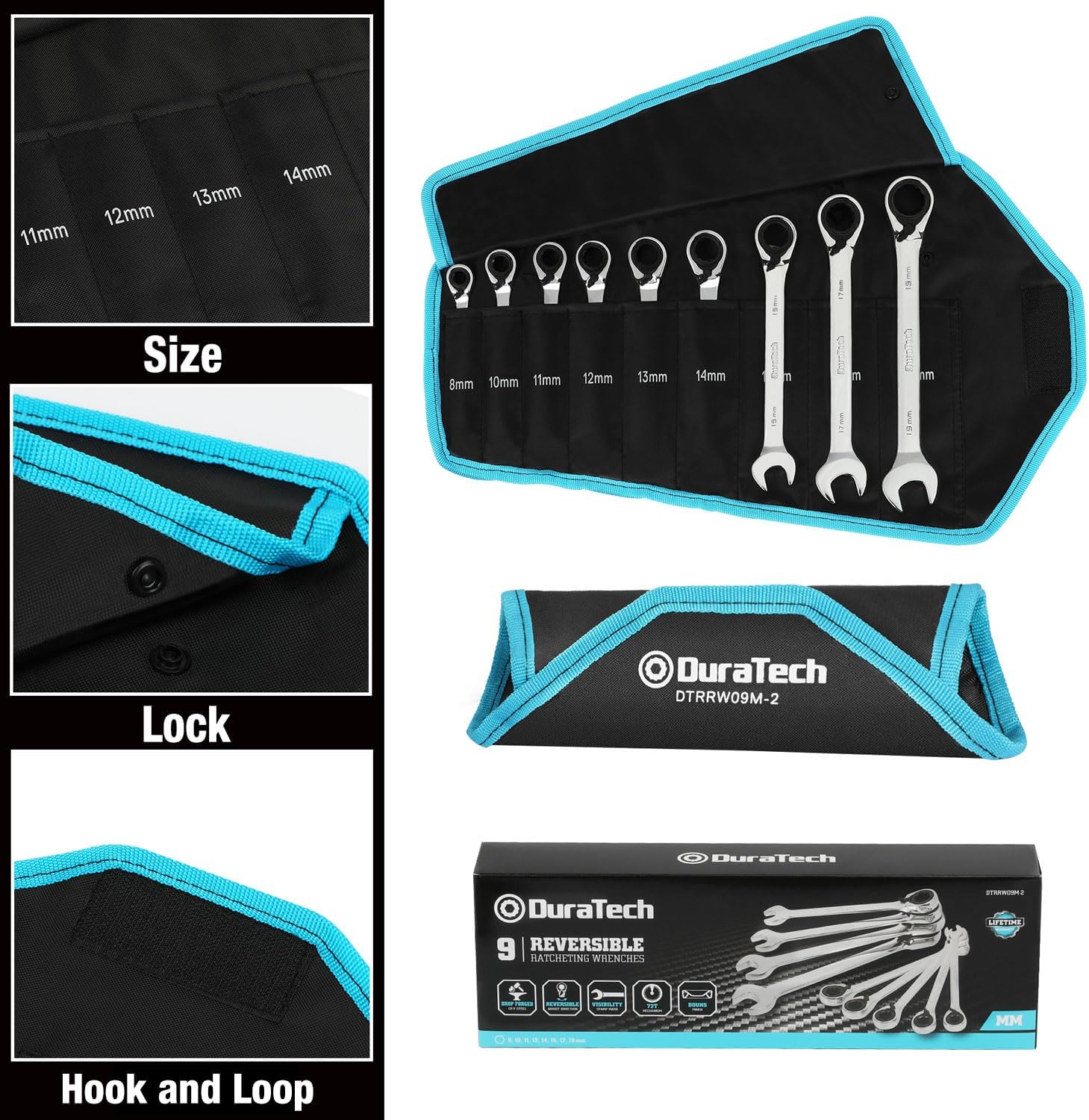 DURATECH Reversible Ratcheting Combination Wrench Set, SAE, 9-Piece