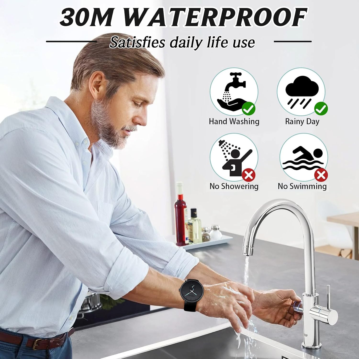 Mens Watches Ultra-Thin Minimalist Waterproof-Fashion Wrist Watch for Men Unisex Dress with Leather Band