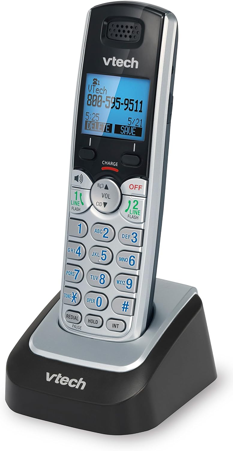 VTech DS6101 Accessory Handset for DS6151 Series, Black/Silver | 2-Line Cordless Phone, Answering System, Expandable up to 12 Handsets, Intercom & Conference