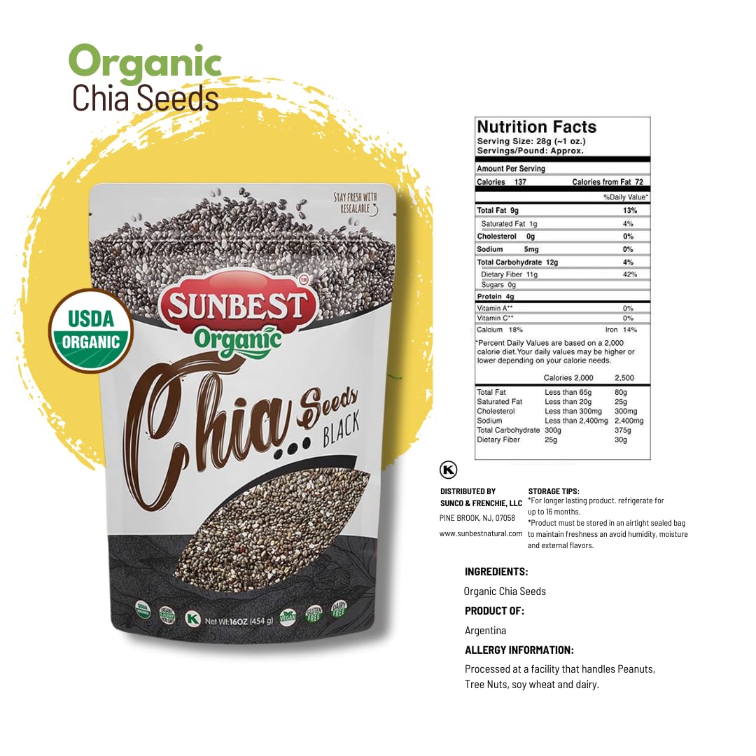 Sunbest Natural Organic Brown Sesame Seeds 32 oz.(2 lb) - USDA Organic, Non-GMO, Vegan, Gluten-free, Kosher - Fresh & Nutrient-Rich Snack, Topping, Baking - 2-Pack 16 oz