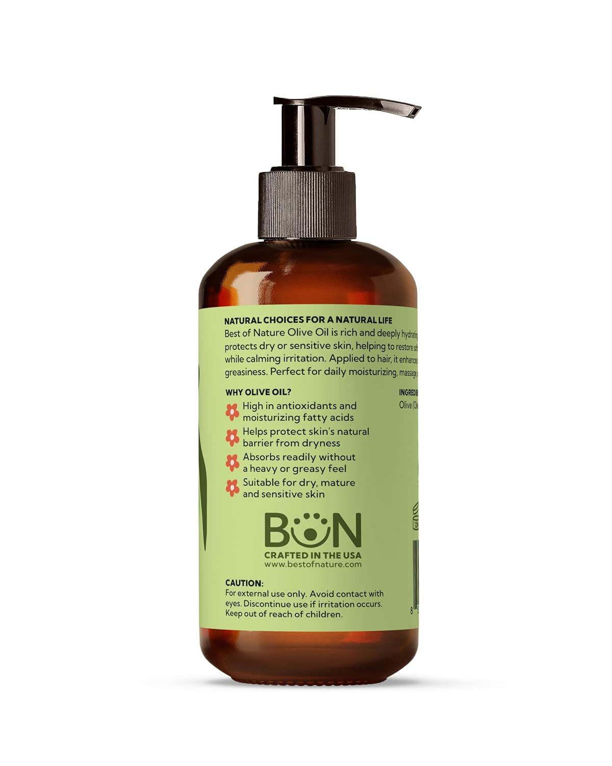 Best of Nature 100% Pure Olive Massage & Body Oil – Cold Pressed, Natural & Unscented Moisturizer for Skin, Hair & Bath, 8 fl oz