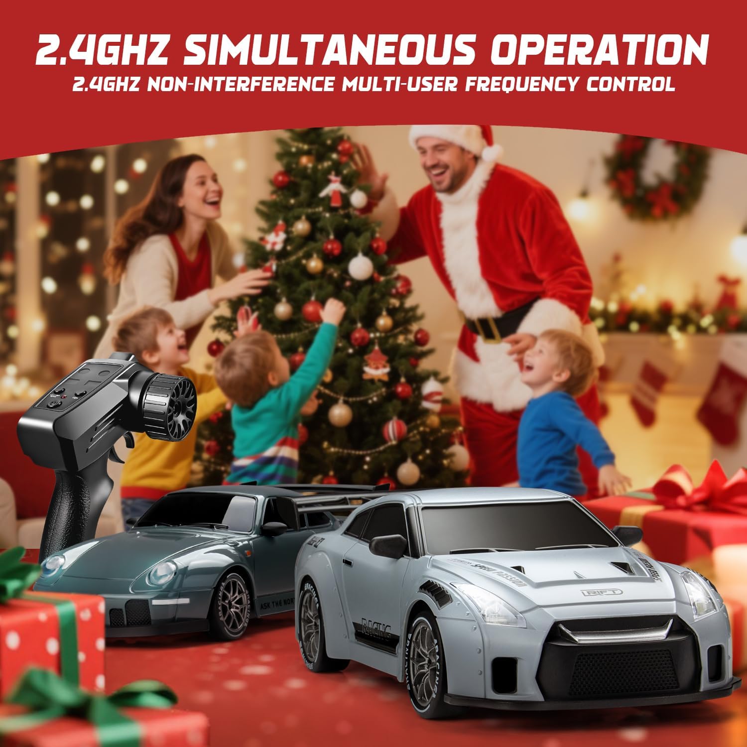 RC Drift Car Purple Racing Livery 1/24 Remote Control Car for Adult | 20KM/H 4WD Low/High Speed RC Cars with LED Lights, Extra Drifting Tires, Vehicle for Kids Boys Girls Beginners Indoor Outdoor