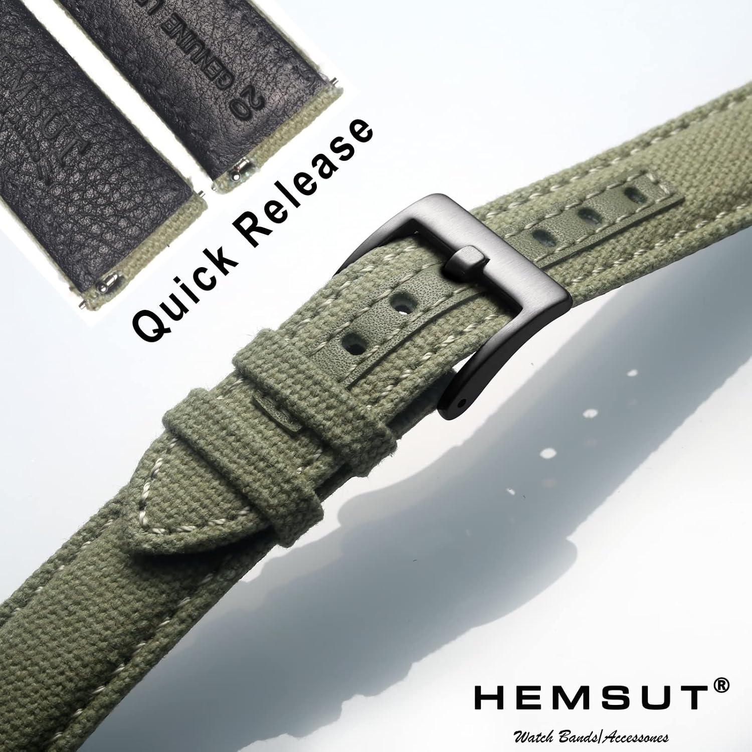 hemsut h Canvas Watch Bands, Quick Release Military Watch Strap, Fabric Replacement 18mm Watch Bands for Men