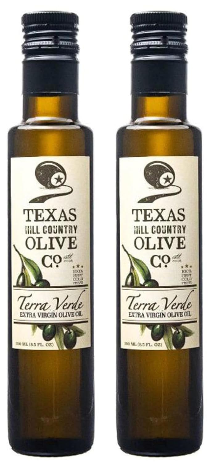 Texas Hill Country Olive Co Terra Verde Extra Virgin Olive Oil - Cold Pressed EVOO Gourmet Olive Oil - Rich & Fruity - Perfect for Finishing & Dressing - Award Winning & Made in Texas (8.5 oz)