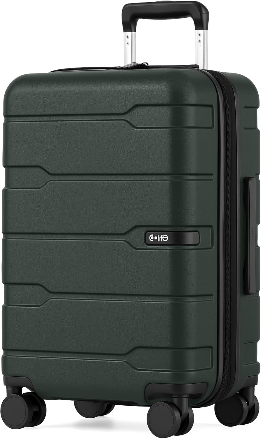 Coolife Medium Checked Luggage Hardside Suitcase with Spinner Wheels, 24in | Lightweight ABS+PC, Rolling Travel Suitcase with TSA Lock, Spinner Wheels, Durable Zipper, Charcoal