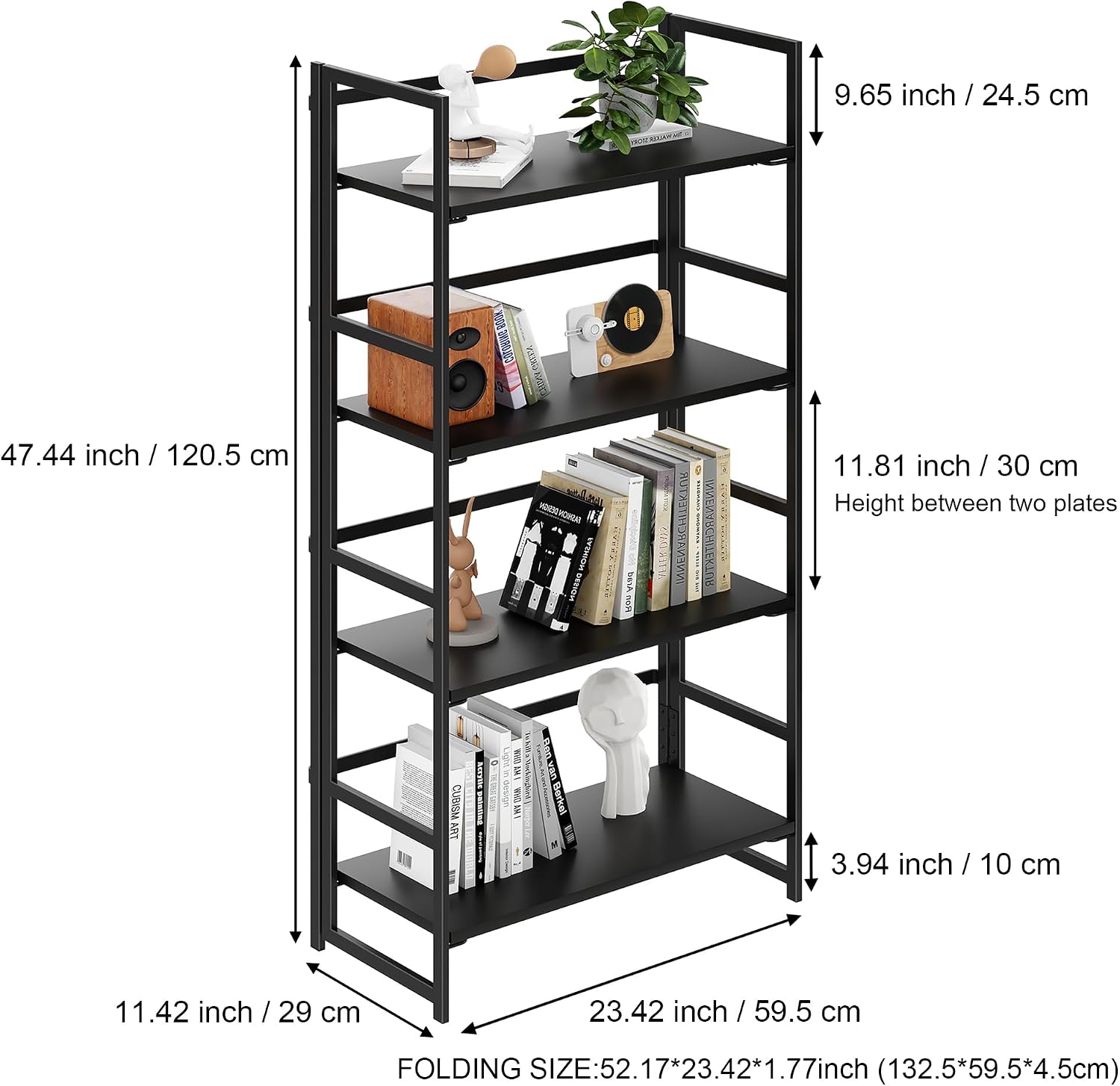 Vintage Multifunctional Folding Bookshelf, No-Assembly Plant Stand Storage Rack Shelves for Home Office (Fire, 5-Tier)