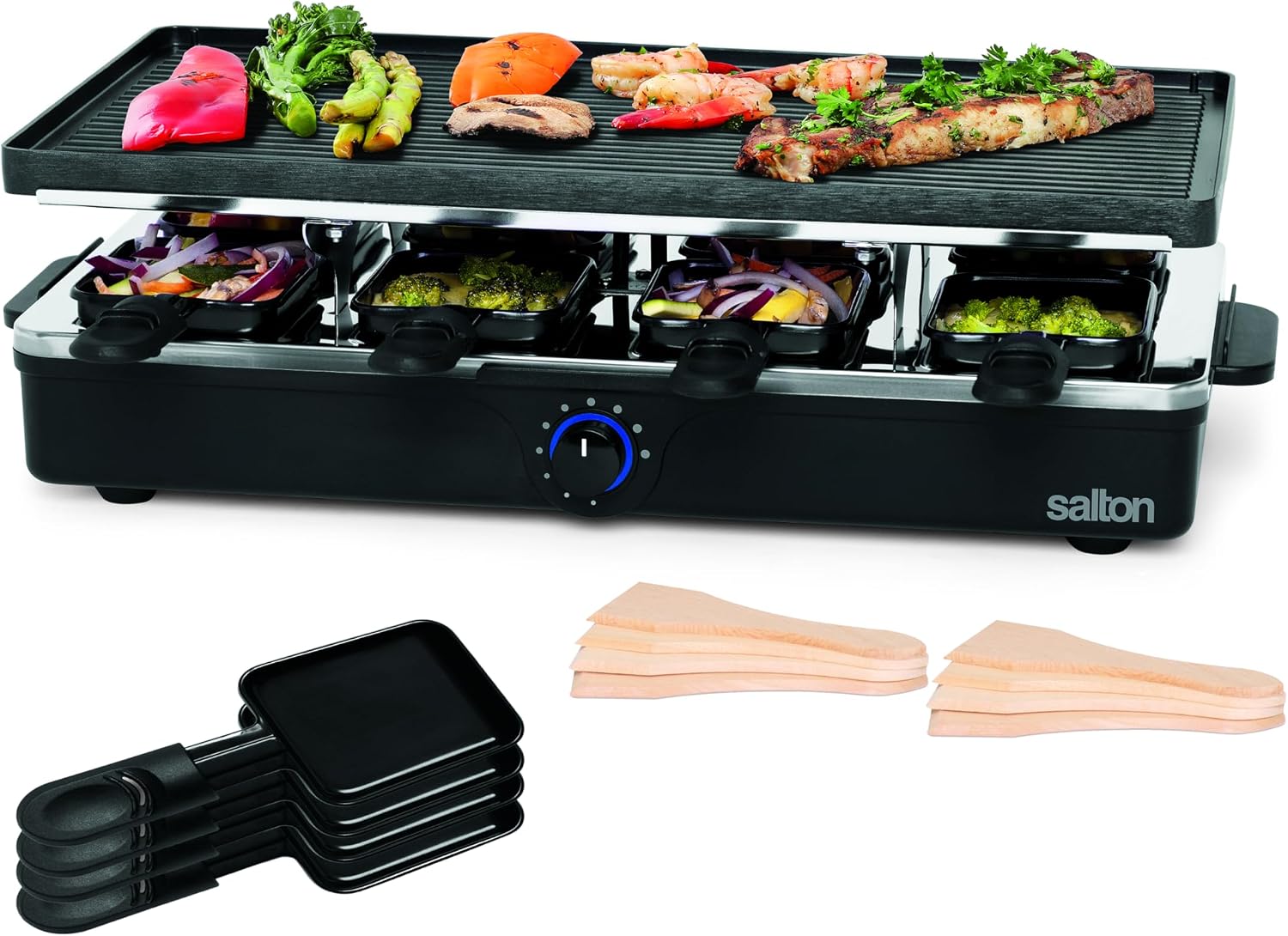 Party Grill & Raclette by Salton | 6-Person Smokeless Indoor Grill | Non-Stick Grill Plate