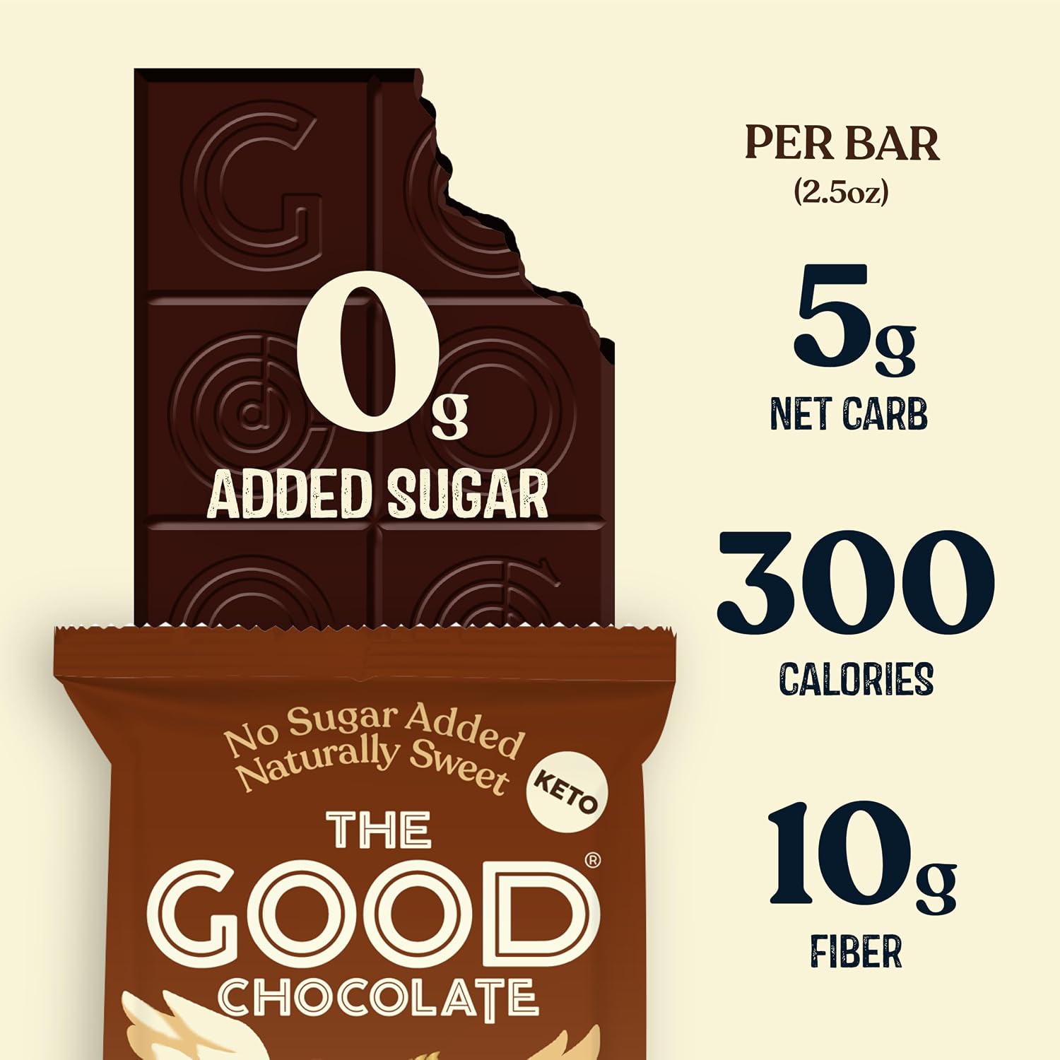 THE GOOD CHOCOLATE – Dark Chocolate Bars with Zero Sugar & Lower Net Carbs – Keto Chocolate Bar with Lower Calories, All Natural and Non-GMO Keto Snacks, 2.5 oz (6 Bars Value Pack)