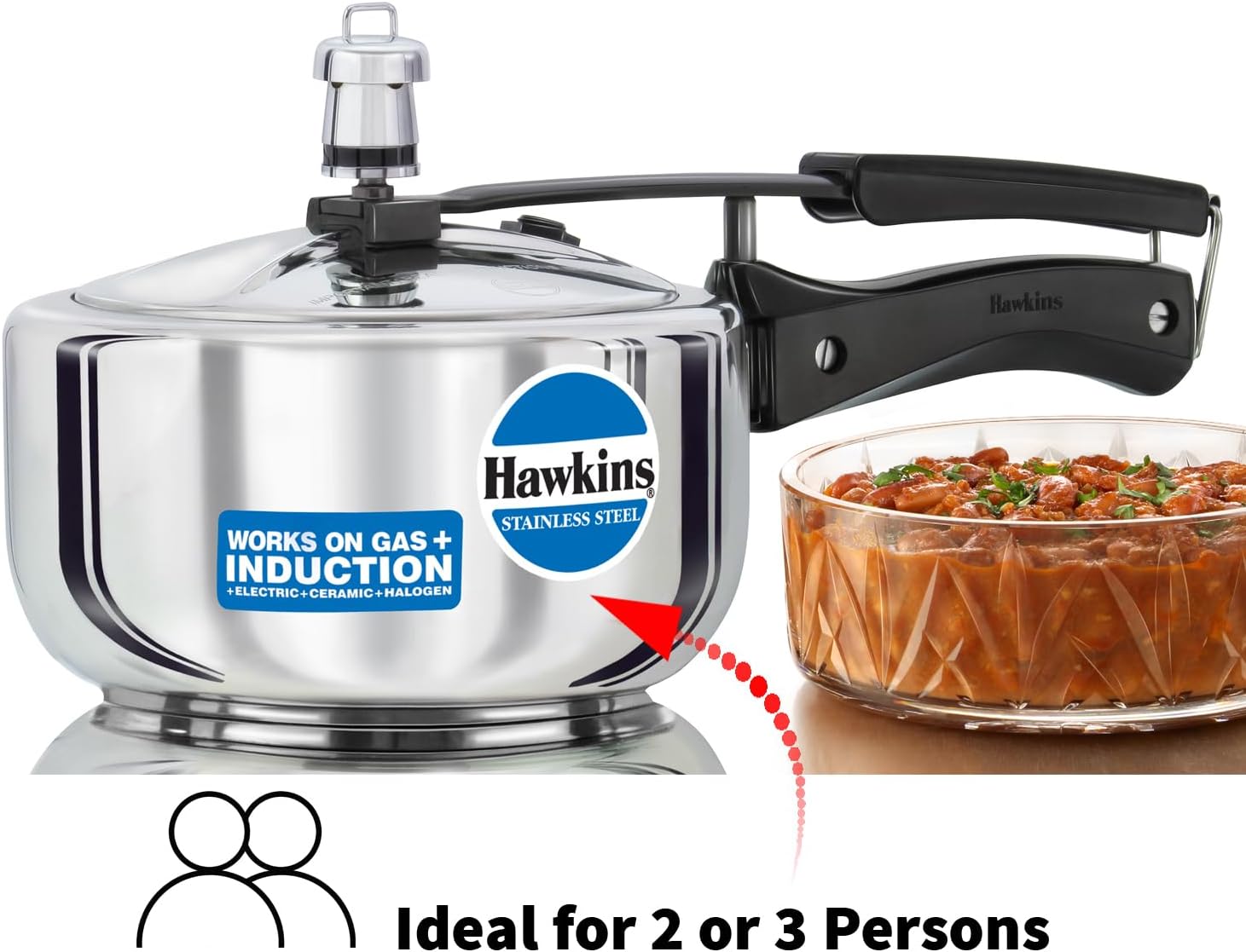 Hawkins Pressure Cooker, Stainless Steel Inner Lid Cooker, Induction Cooker, Small Cooker, Silver HSS20 2 Litre