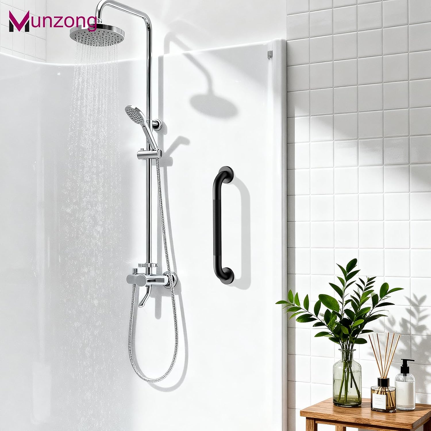 Munzong 3 Pack Commercial Handicap Grab Bars 18" 36" 42" Brushed Nickel | Bathroom Grab Bar for Shower 1.25" Diameter Anti Slip Bathroom Balance Bar Safety Hand Rail for Elderly Injury Senior