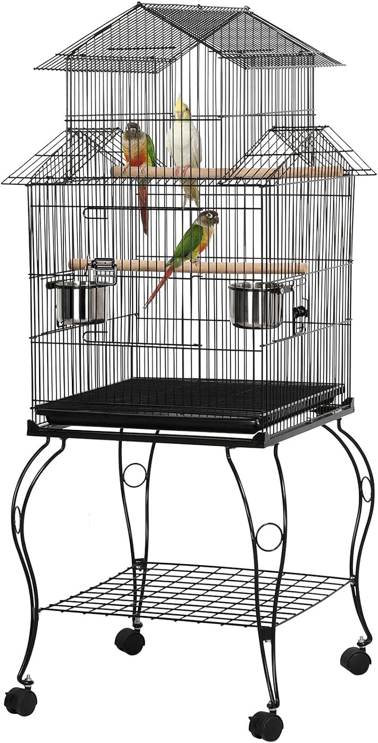 Yaheetech 55" Triple Roof Bird Cage with Rolling Stand & Storage, for Cockatiels, Quakers, Indian Ringnecks, Conures & Small to Medium Parrots