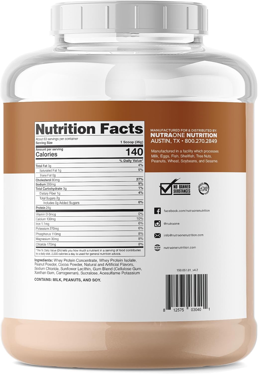 NutraOne ProteinOne Whey Protein Promote Recovery and Build Muscle with a Protein Shake Powder for Men & Women (Chocolate PB Cup, 5 LB)