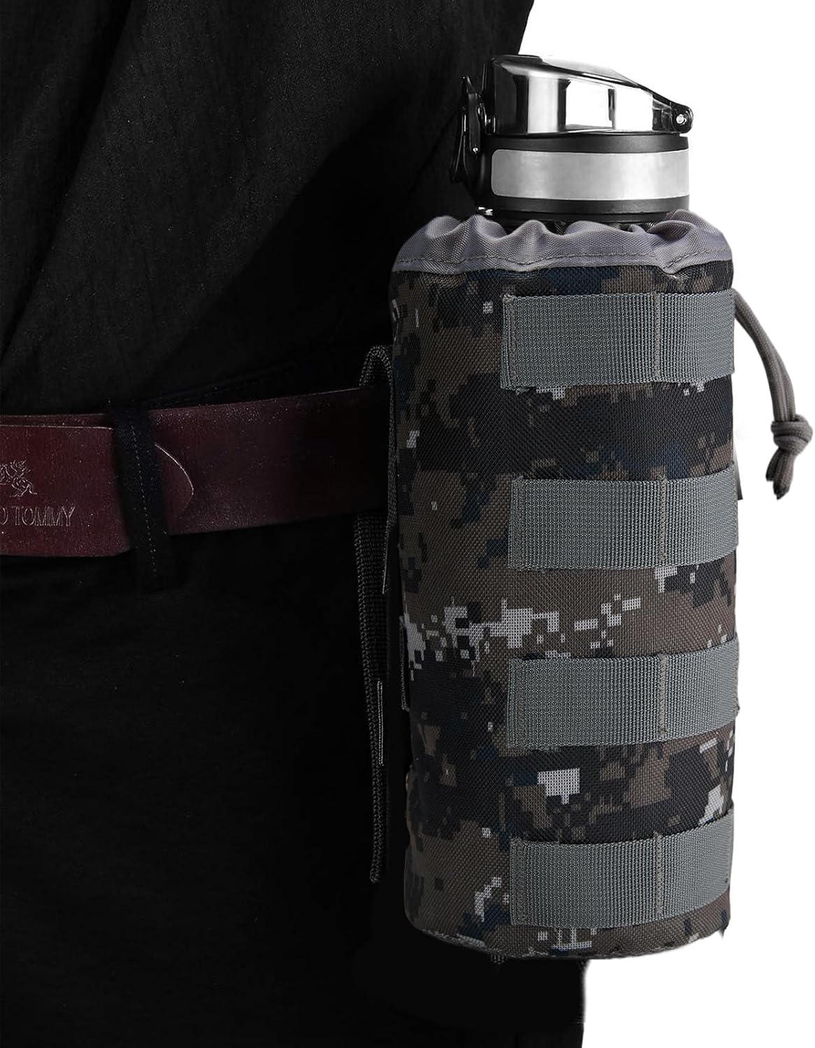Gonex MOLLE Bottle Pouch, Drawstring Water Bottle Holder | 900D Oxford, Mesh Bottom, Fits MOLLE Packs & Vests, Flexible Height, Holds Bottles or Umbrellas