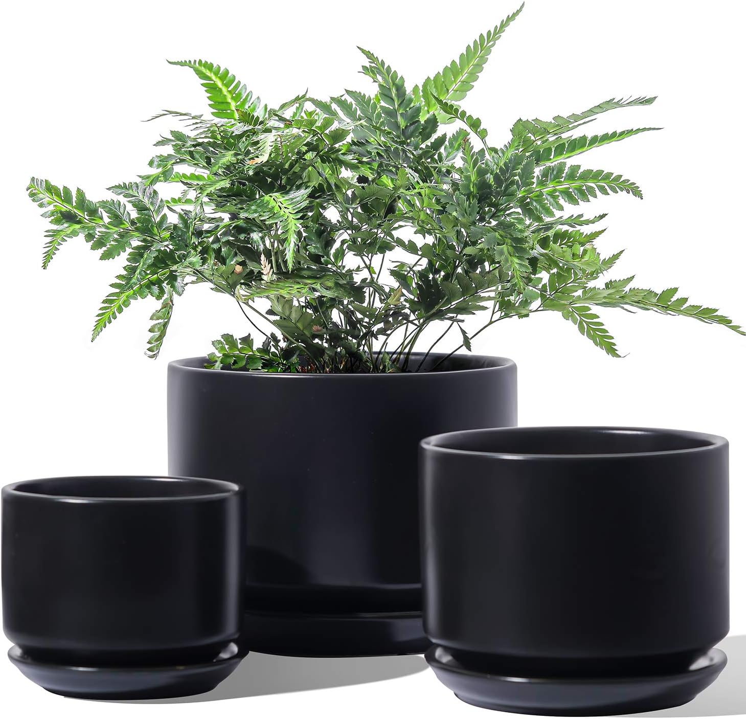 LE TAUCI Ceramic Plant Pots, 4.3+5.3+6.8 inch, Set of 3, Planters with Drainage Hole and Saucer, Indoor Flower Pot with Hole Mesh Pad, Gifts for Mom