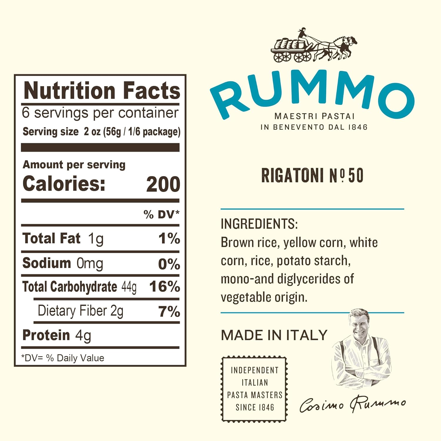 Rummo Gluten Free Rigatoni N.50 - Gluten Free Pasta, Made with Corn & Rice, Rigatoni Pasta Noodles, Pasta from Italy - 12 Ounce (Pack of 1)