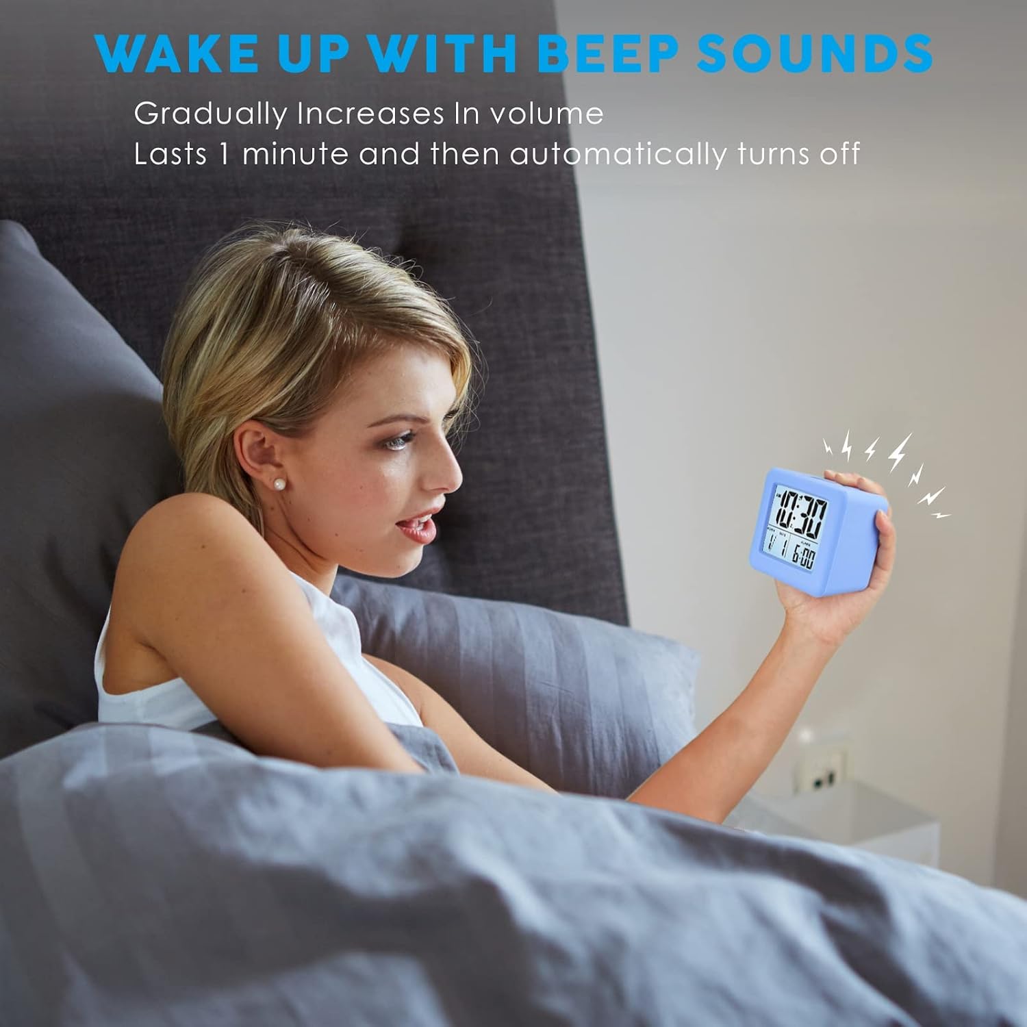 Plumeet Digital Alarm Clock Kids Clock with Snooze and White Nightlight - Easy Setting Travel Alarm Clocks Display Time, Date