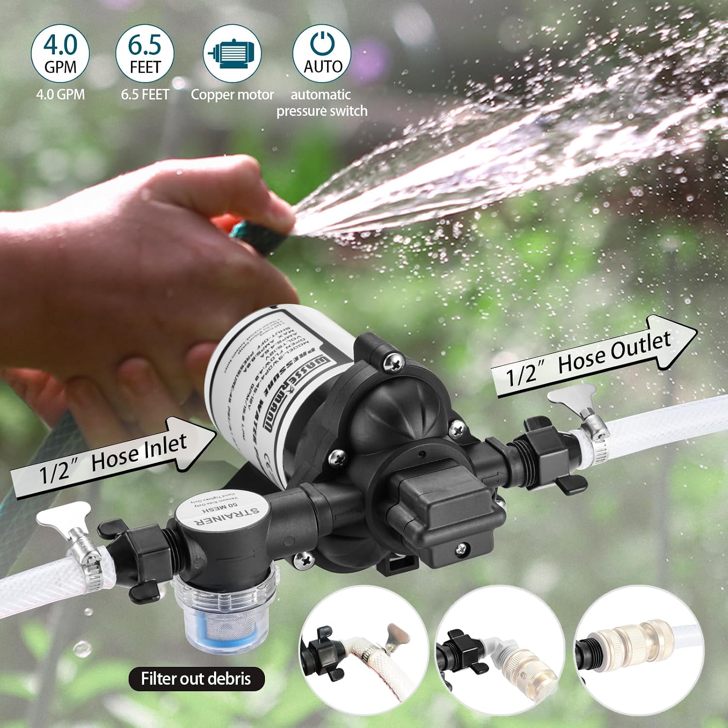 RV Water Pumps 115V AC Pressure Pump with Pressure Switch, Self-priming Water Pump 4.0GPM 45PSI, Fresh Water Pump for RV, Kitchen Barthroom Camping Marine Yacht Garden Diaphragm Pump115volt