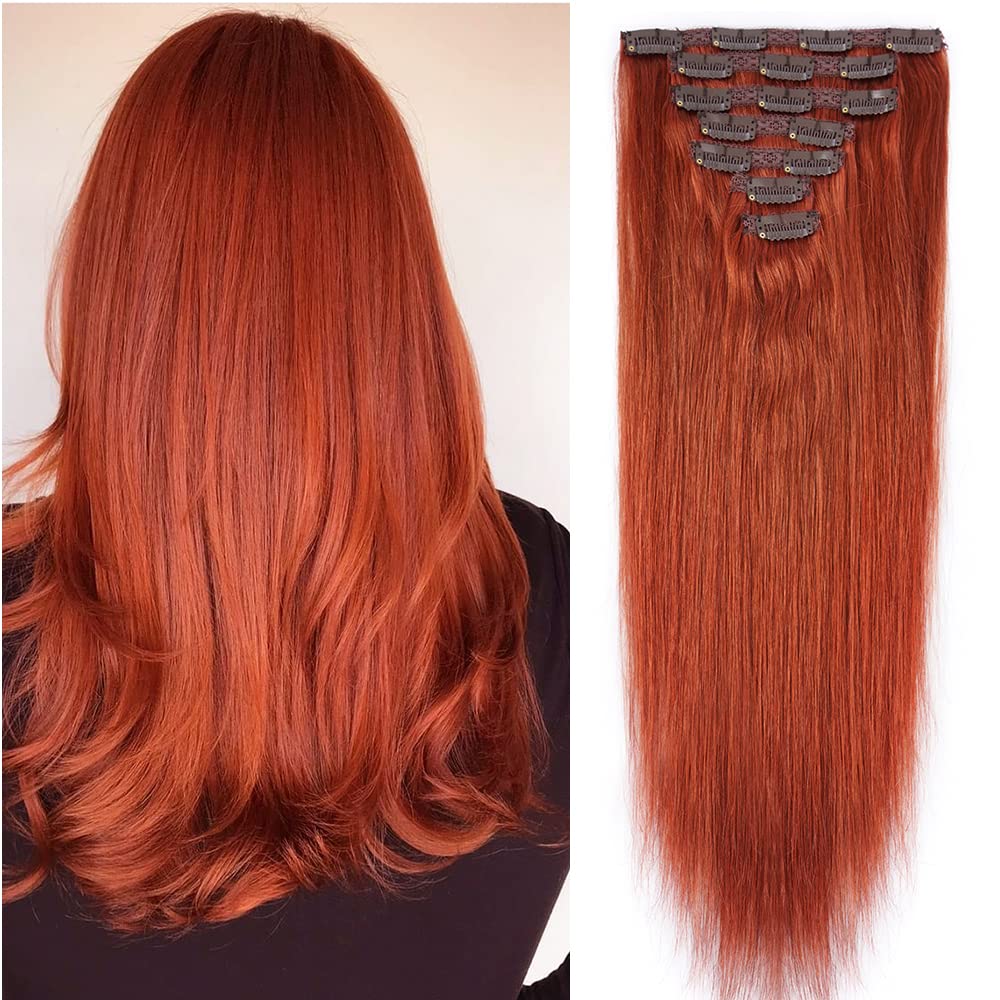 22" Clip in Human Hair Extensions Full Head 200g 10 Pieces 22 Clips Light Brown Double Weft Brazilian Real Remy Hair Extensions Thick Straight (22"
