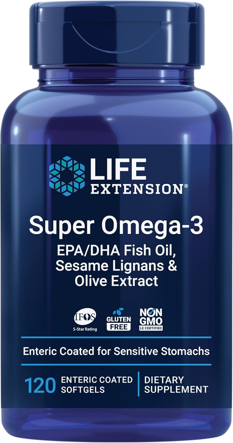 Life Extension Super Omega-3 EPA/DHA Fish Oil, Sesame Lignans & Olive Extract – Heart Health, Brain Health, Inflammation Health Support, Gluten-Free, Easy to Swallow, Non-GMO, 240 Softgels