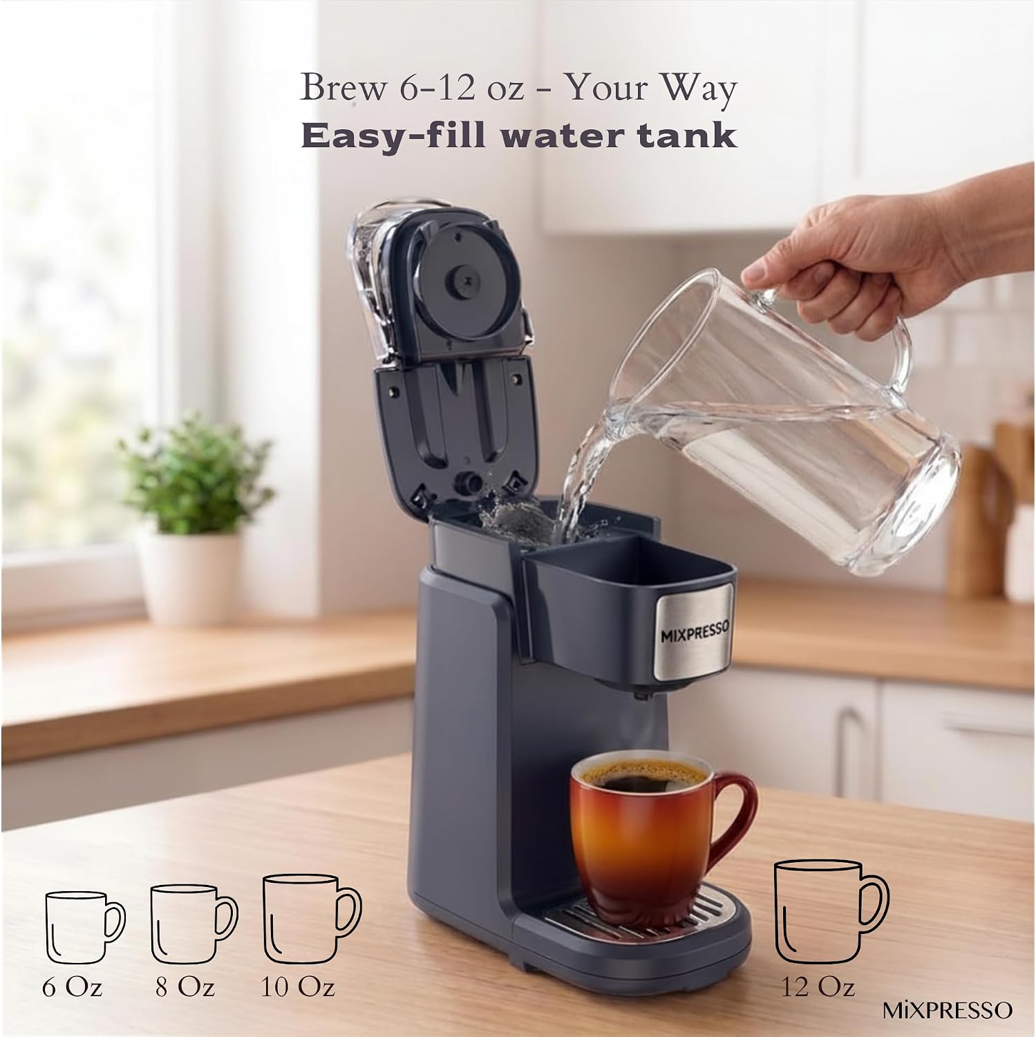 Mixpresso Single Serve Coffee Maker K Cup Coffee Maker for K Pods & Grounds | Compact 800W White Coffee Machine with 14 Oz Water Tank, Fast Brew & Auto Shut-Off, Small Design for Travel RV, Office& Dorm
