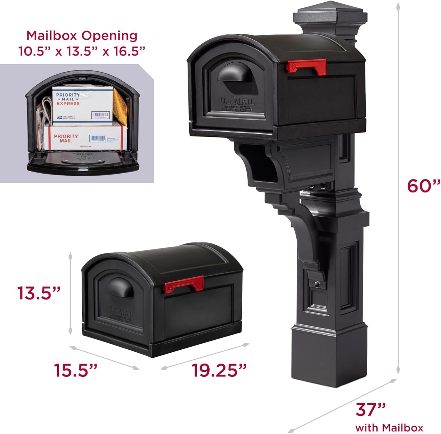 Step2 Atherton Mail Post, Mailbox Not Included, Weather Resistant, Large Outdoor Mailbox Post, Made of Durable Plastic, Easy to Install, Classic White