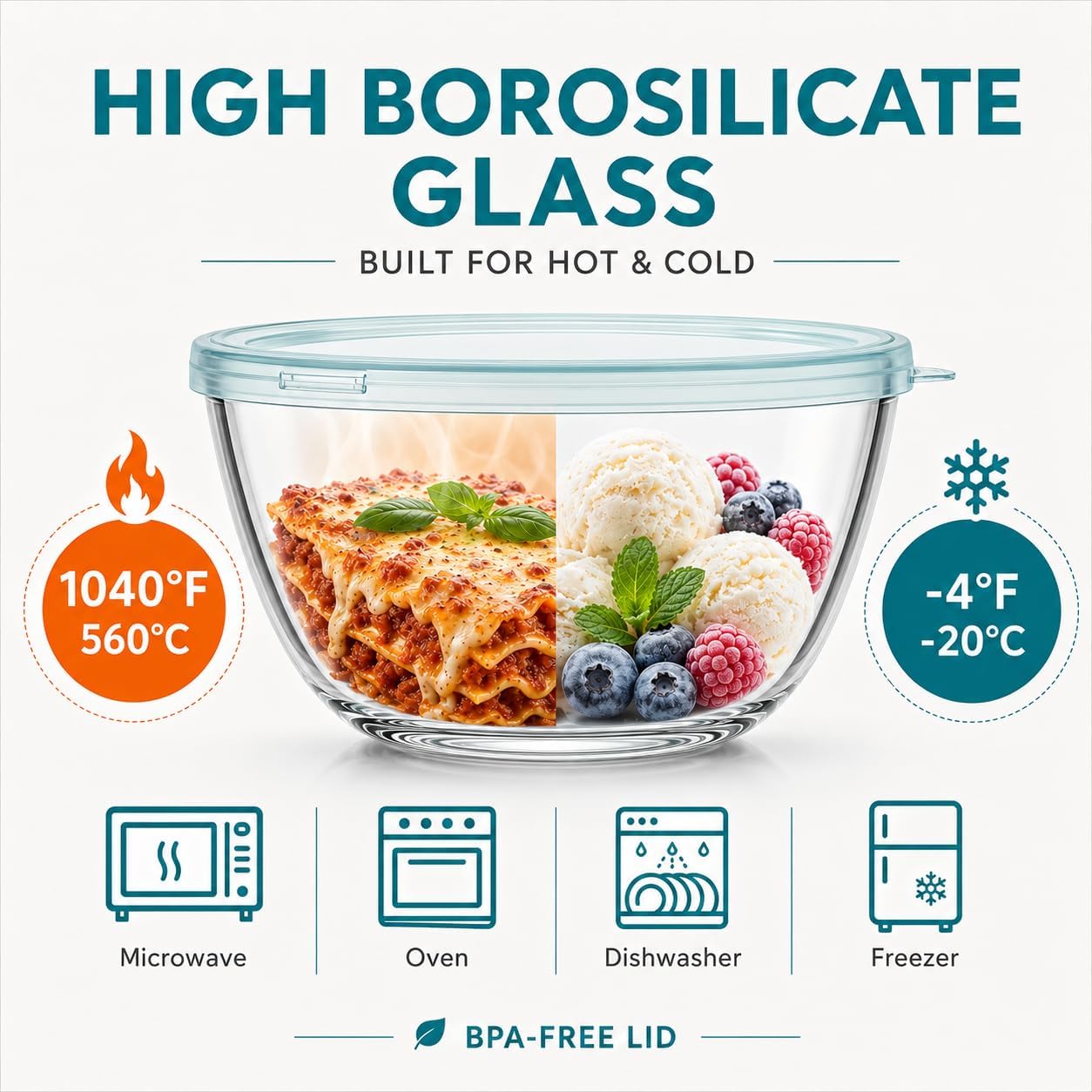 Luvan Glass Mixing Bowls with Lids Set(4.5QT, 2.7QT, 1.1QT)-Large Glass Mixing Bowls, Clear Salad Bowl for Baking, Cooking, Serving, Food Prep, 3PC Nesting Bowls for Kitchen Storage & Dishwasher Safe