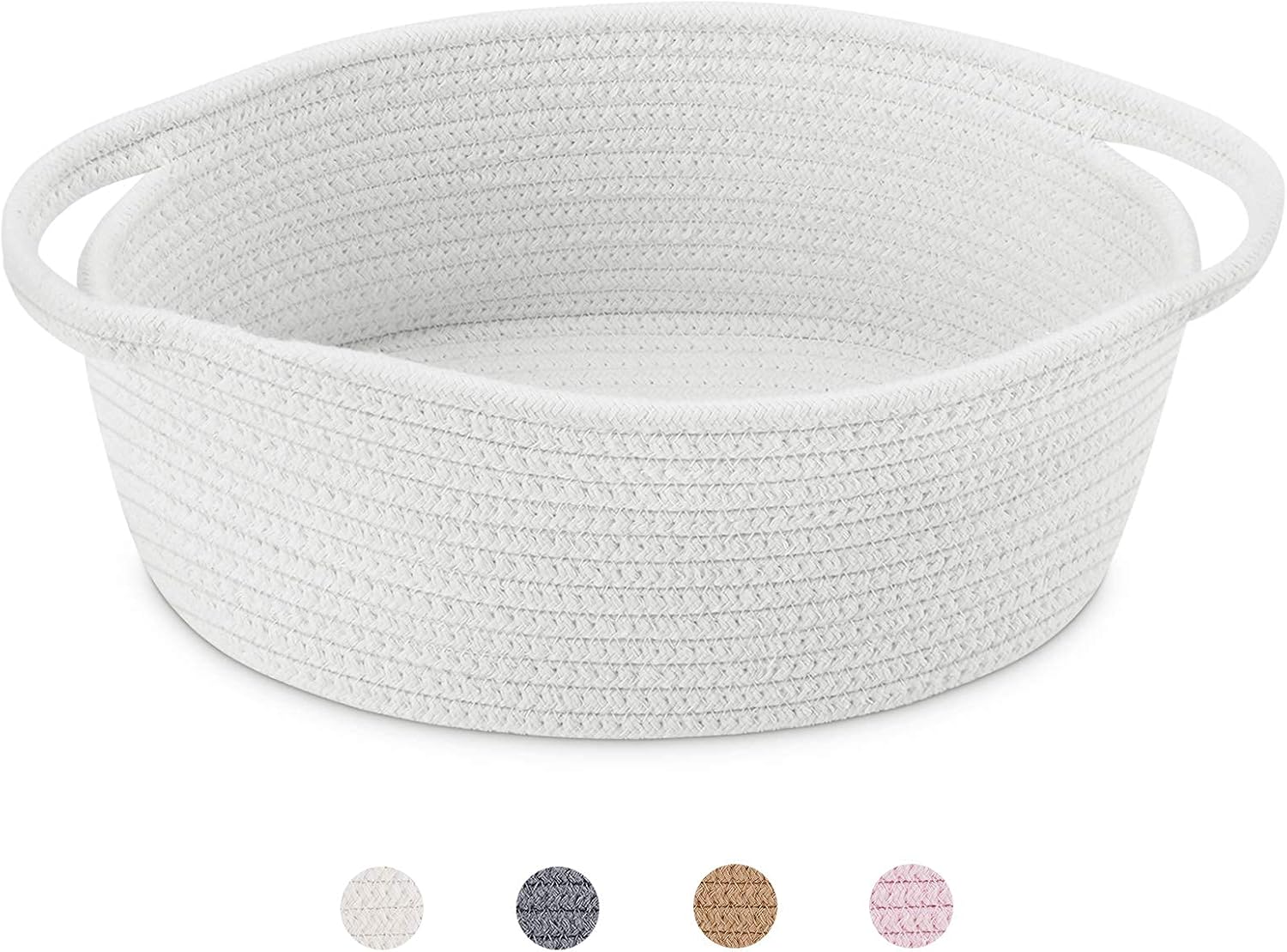 ABenkle Small Basket with Handles, Boho Decorative Rope Woven Dog Cat Toy Storage Bin Shelf Storage Organizer, Easter Christmas Gift Basket, 12"x8"x5"