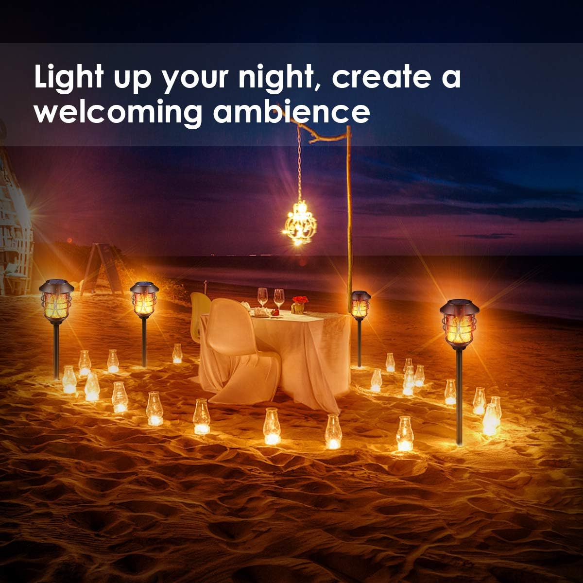 TomCare Solar Lights Outdoor Metal Flickering Flame Torch Lights, 4 Pack | Realistic Flame Effect, Heavy Duty, Charges in 6-8 Hours