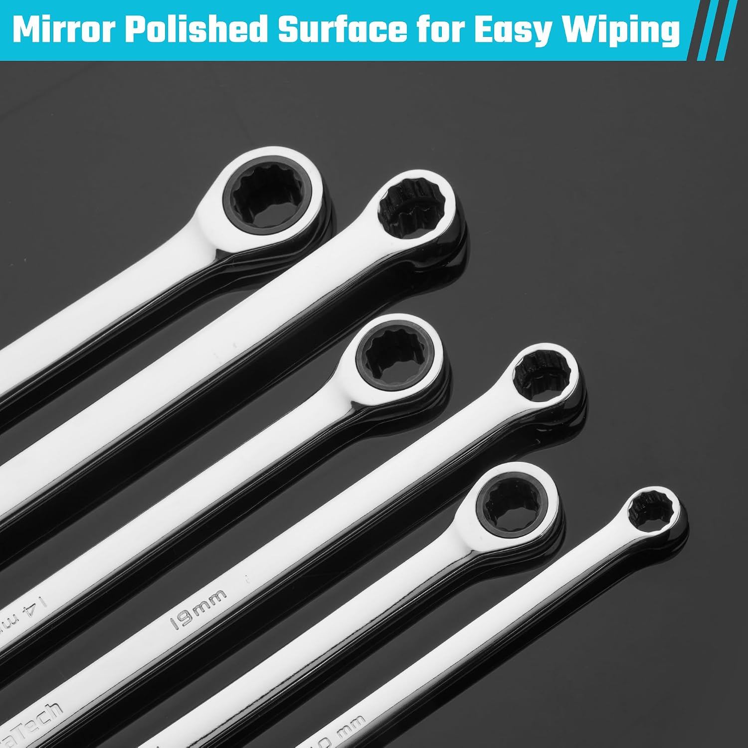 DURATECH Extra Long Ratcheting Wrench Set, Double Box End, Metric, 9-Piece